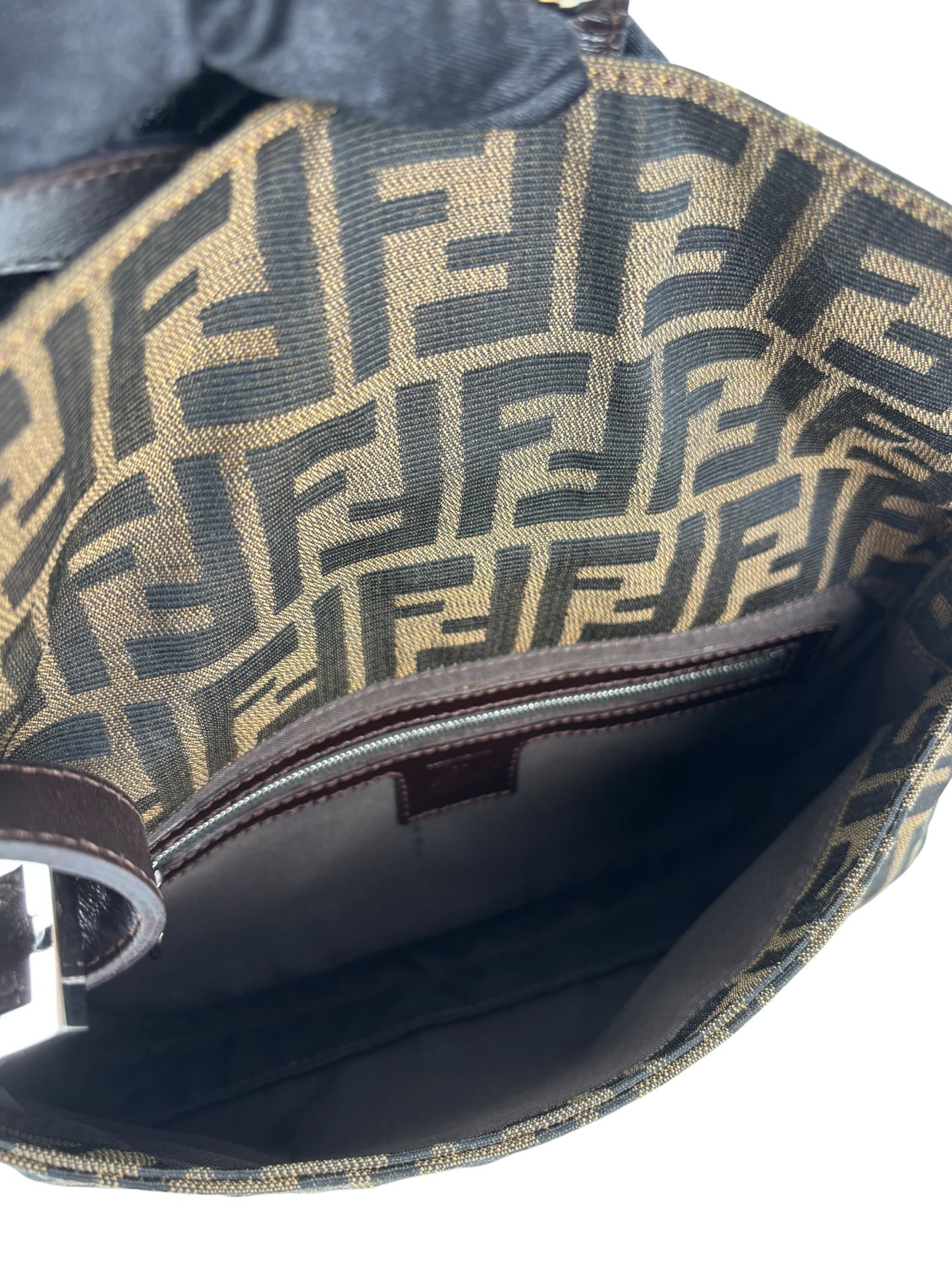 FENDI - Brown Canvas Fendi Zucca Mamma Bucket Leather Shoulder Bag