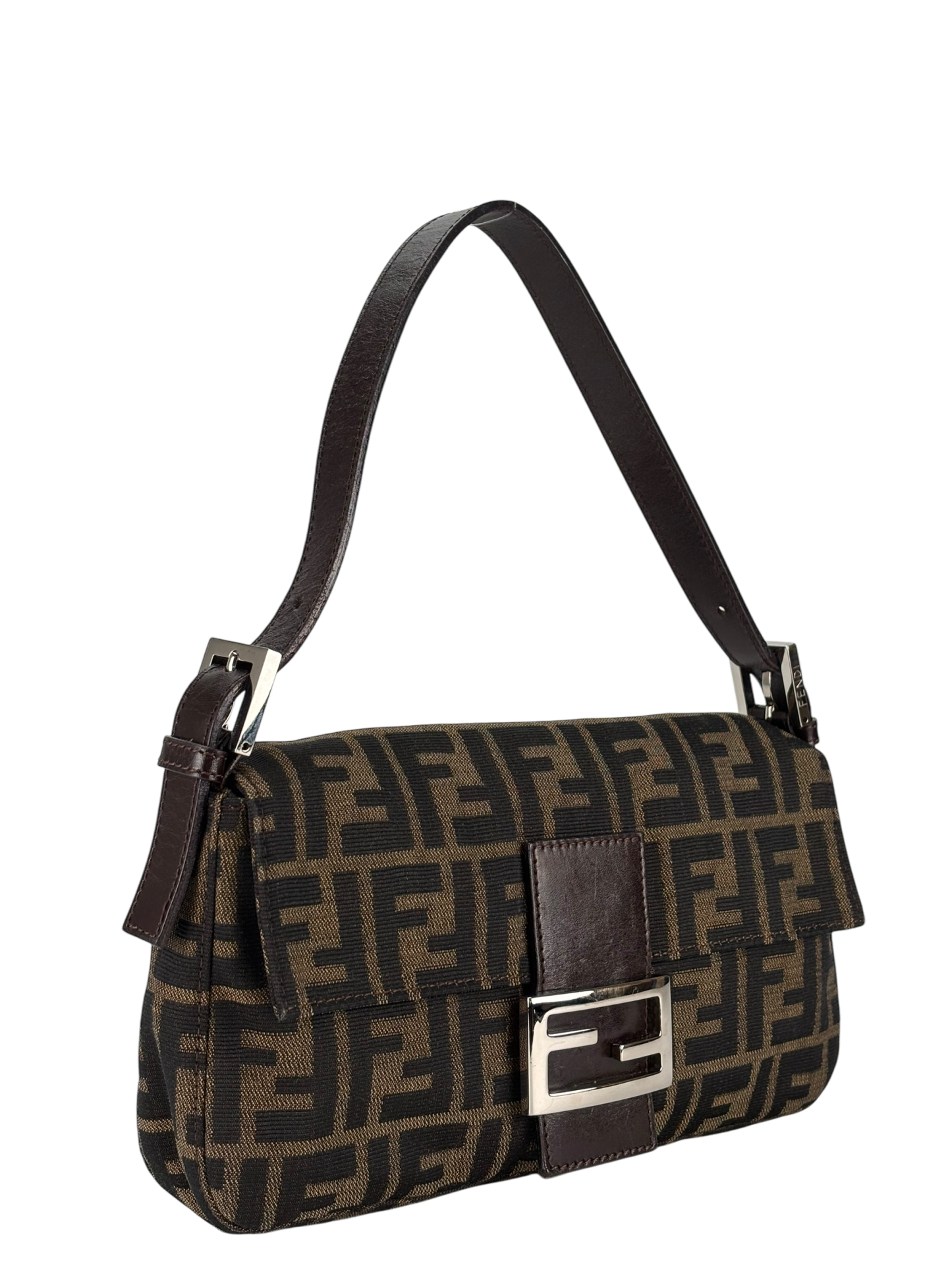 FENDI - Brown Canvas Fendi Zucca Mamma Bucket Leather Shoulder Bag