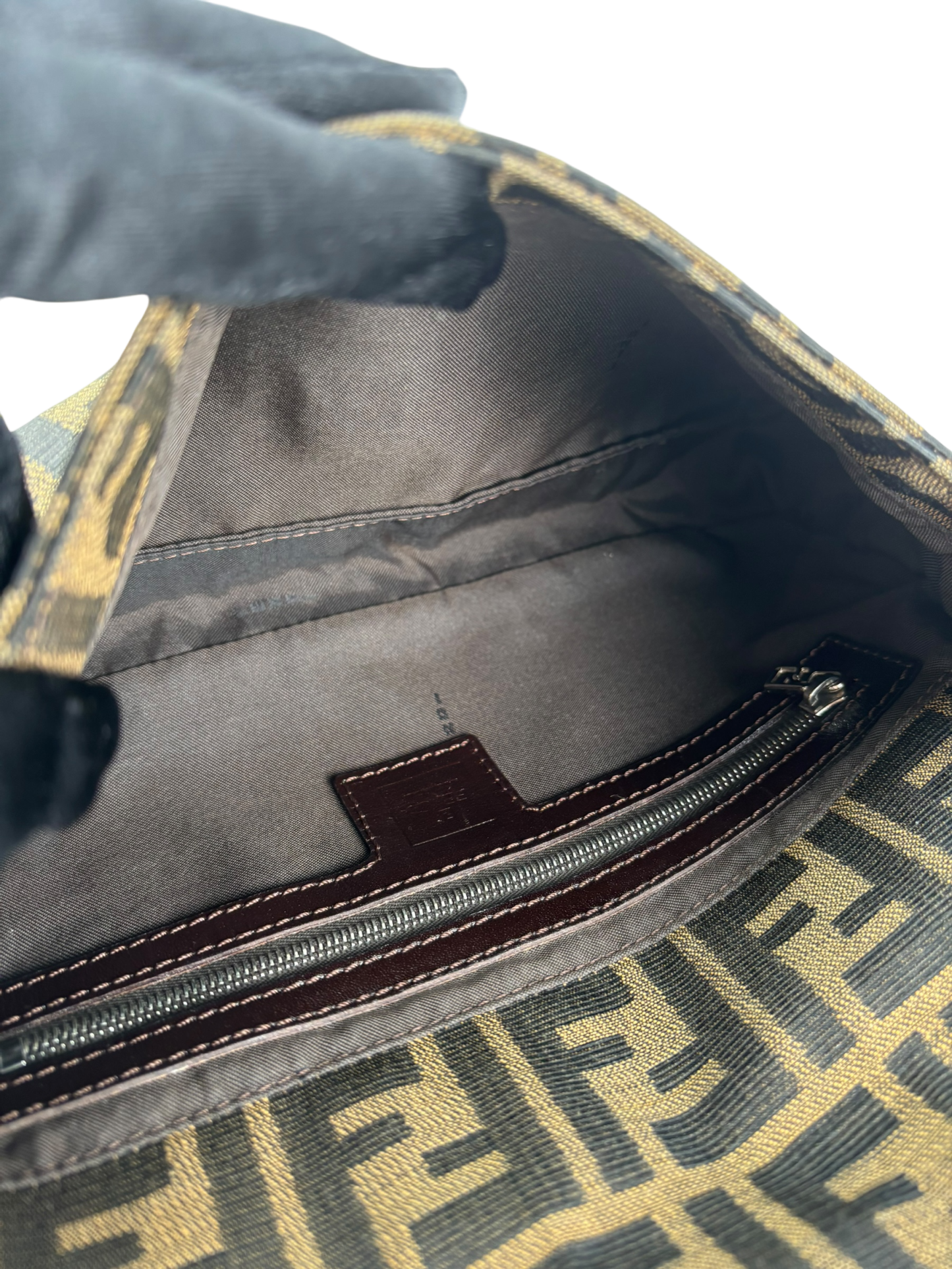 FENDI - Brown Canvas Fendi Zucca Mamma Bucket Leather Shoulder Bag