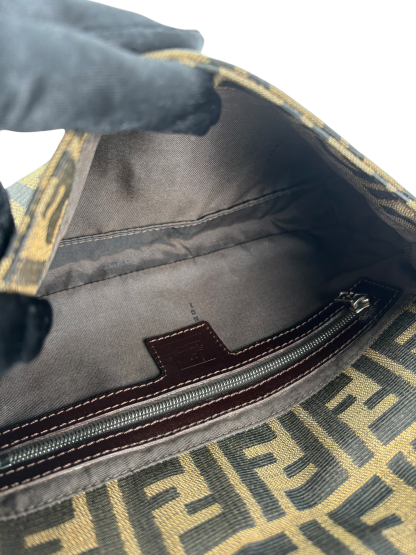 FENDI - Brown Canvas Fendi Zucca Mamma Bucket Leather Shoulder Bag