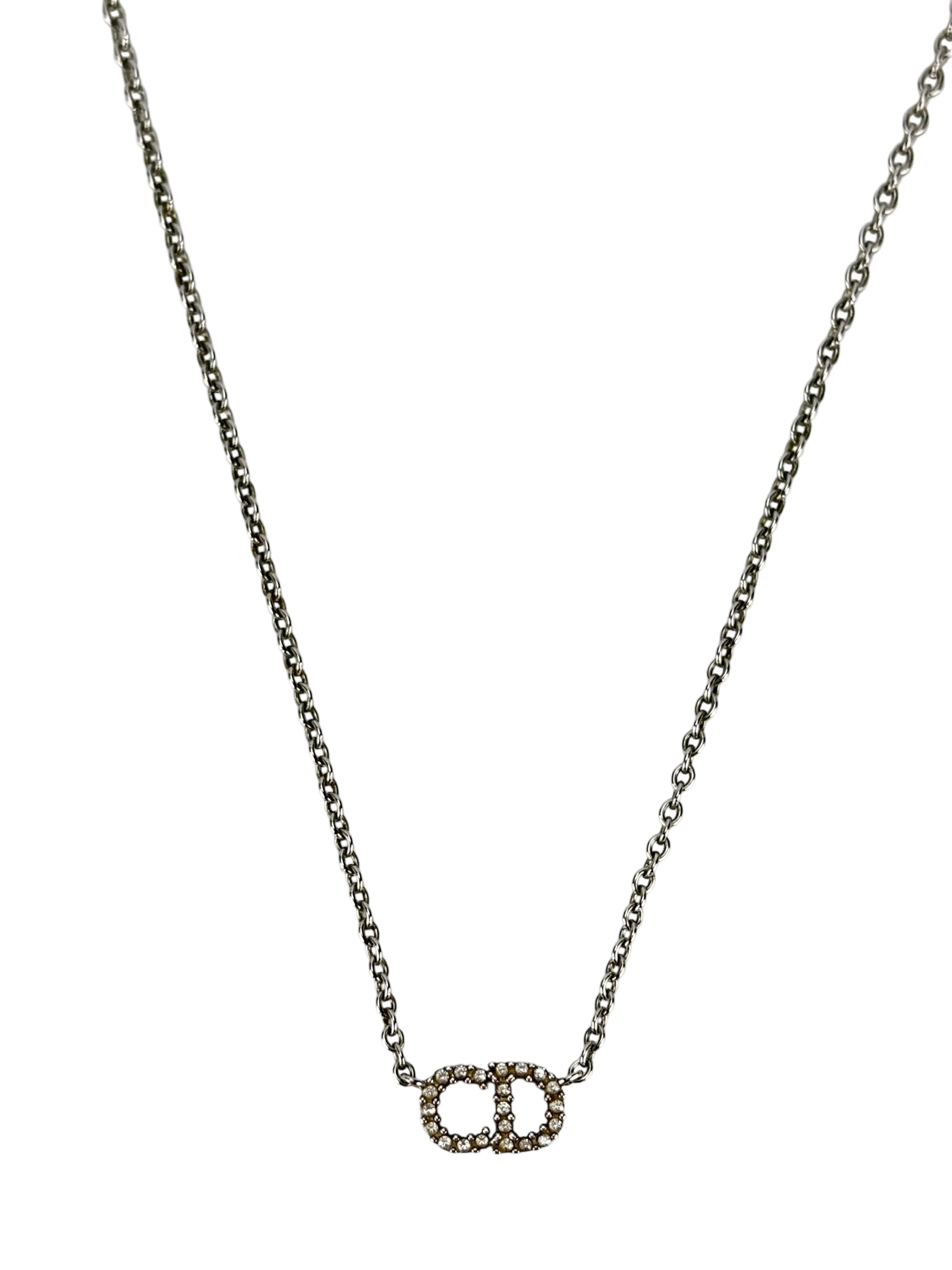 CHRISTIAN DIOR - Palladium Christian Pendant Silver Necklace