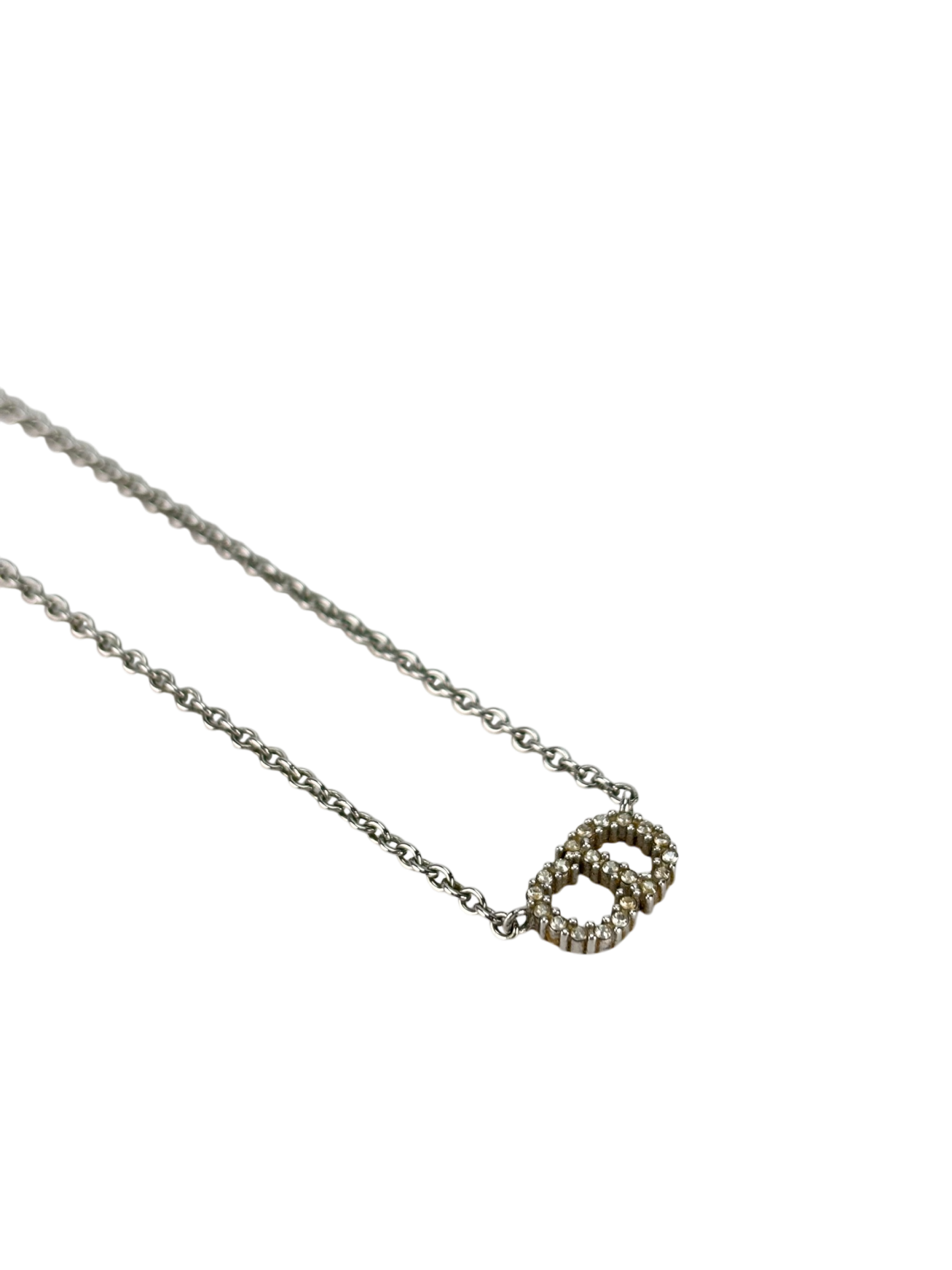 CHRISTIAN DIOR - Palladium Christian Pendant Silver Necklace