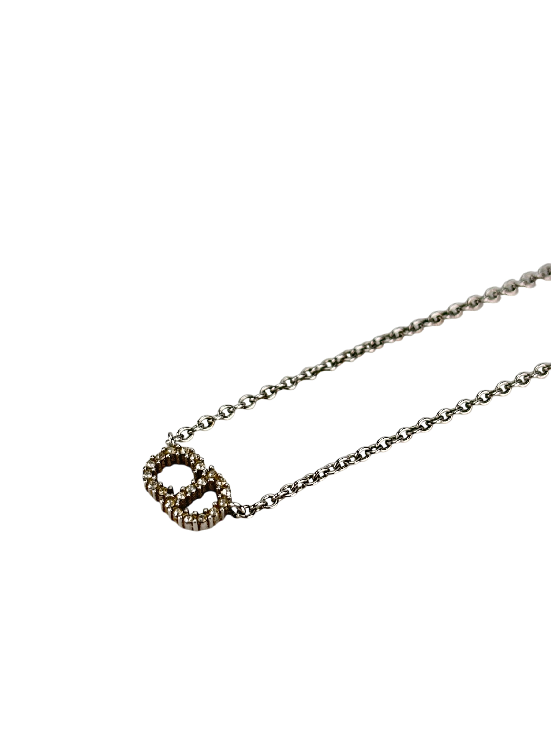 CHRISTIAN DIOR - Palladium Christian Pendant Silver Necklace