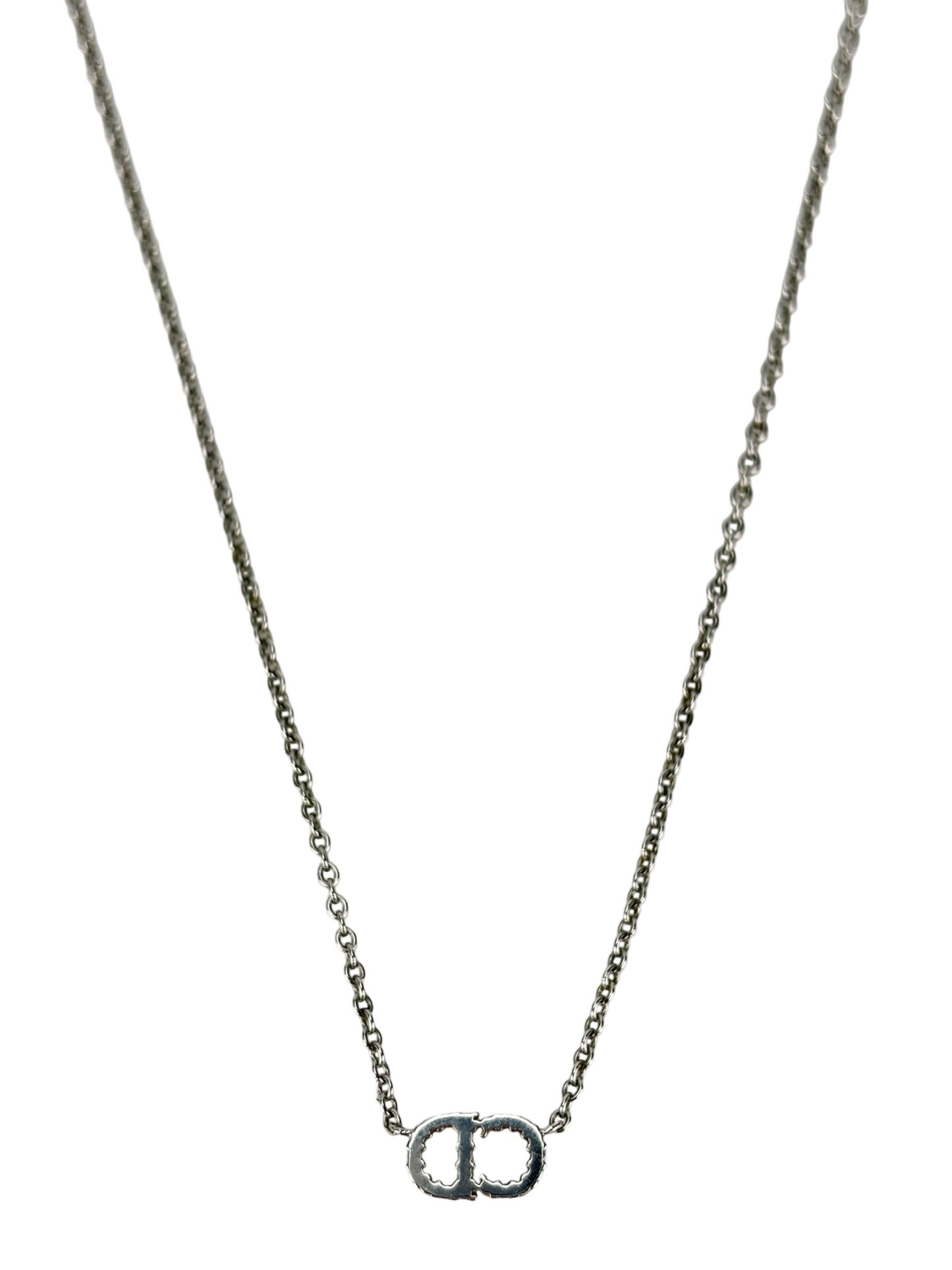 CHRISTIAN DIOR - Palladium Christian Pendant Silver Necklace
