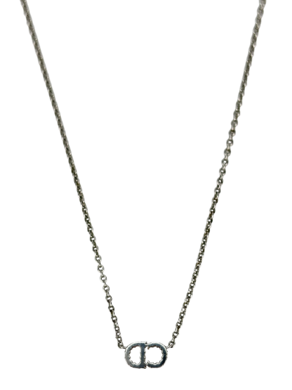 CHRISTIAN DIOR - Palladium Christian Pendant Silver Necklace