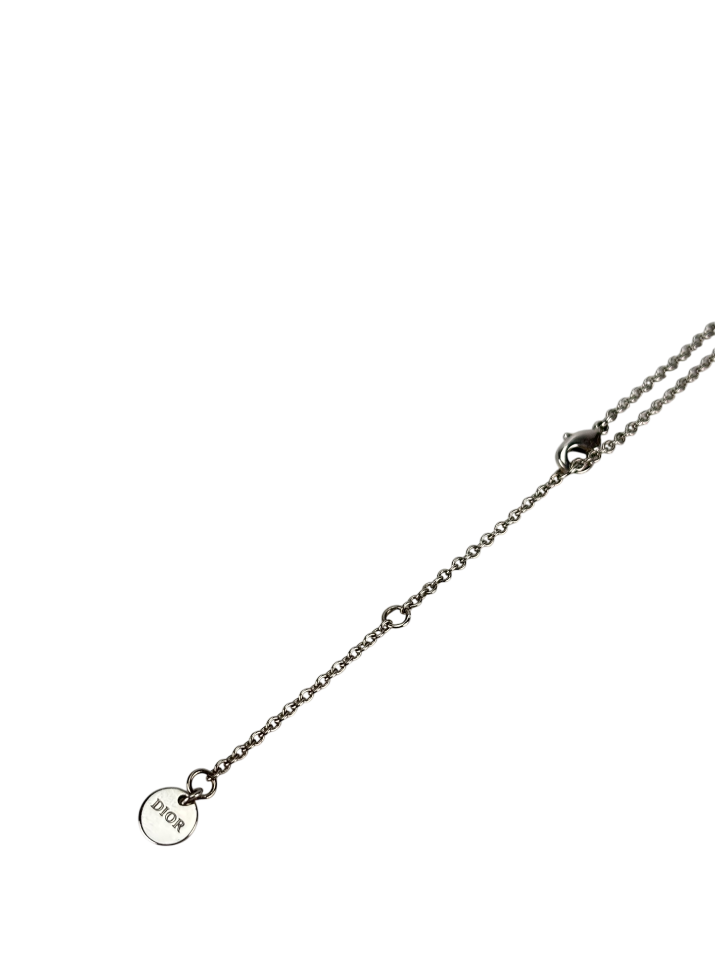 CHRISTIAN DIOR - Palladium Christian Pendant Silver Necklace