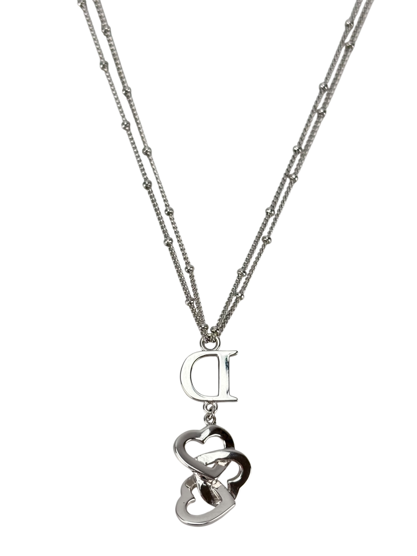 CHRISTIAN DIOR - Sliver Triple Heart Logo Necklace