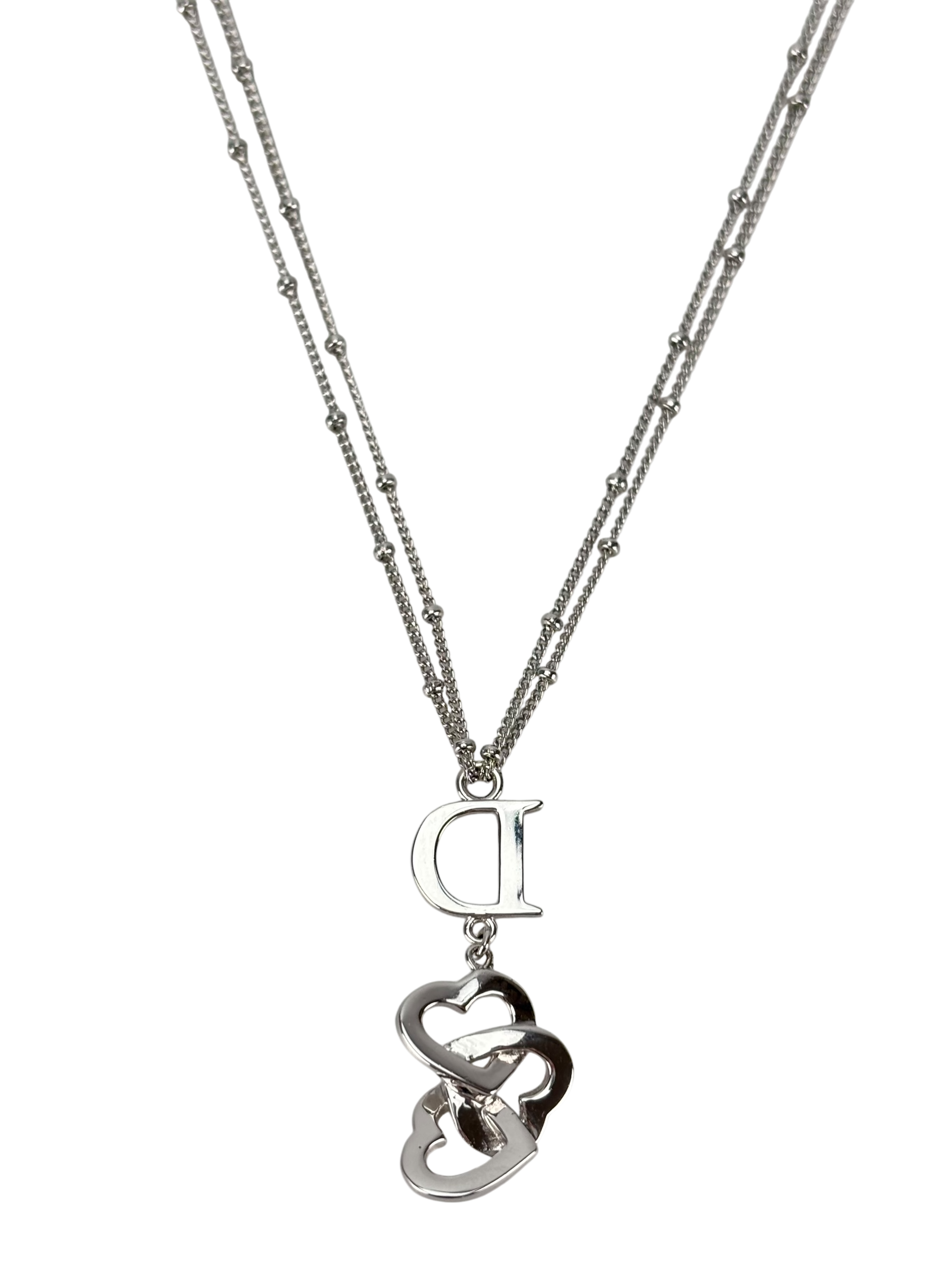 CHRISTIAN DIOR - Sliver Triple Heart Logo Necklace