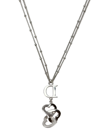 CHRISTIAN DIOR - Sliver Triple Heart Logo Necklace
