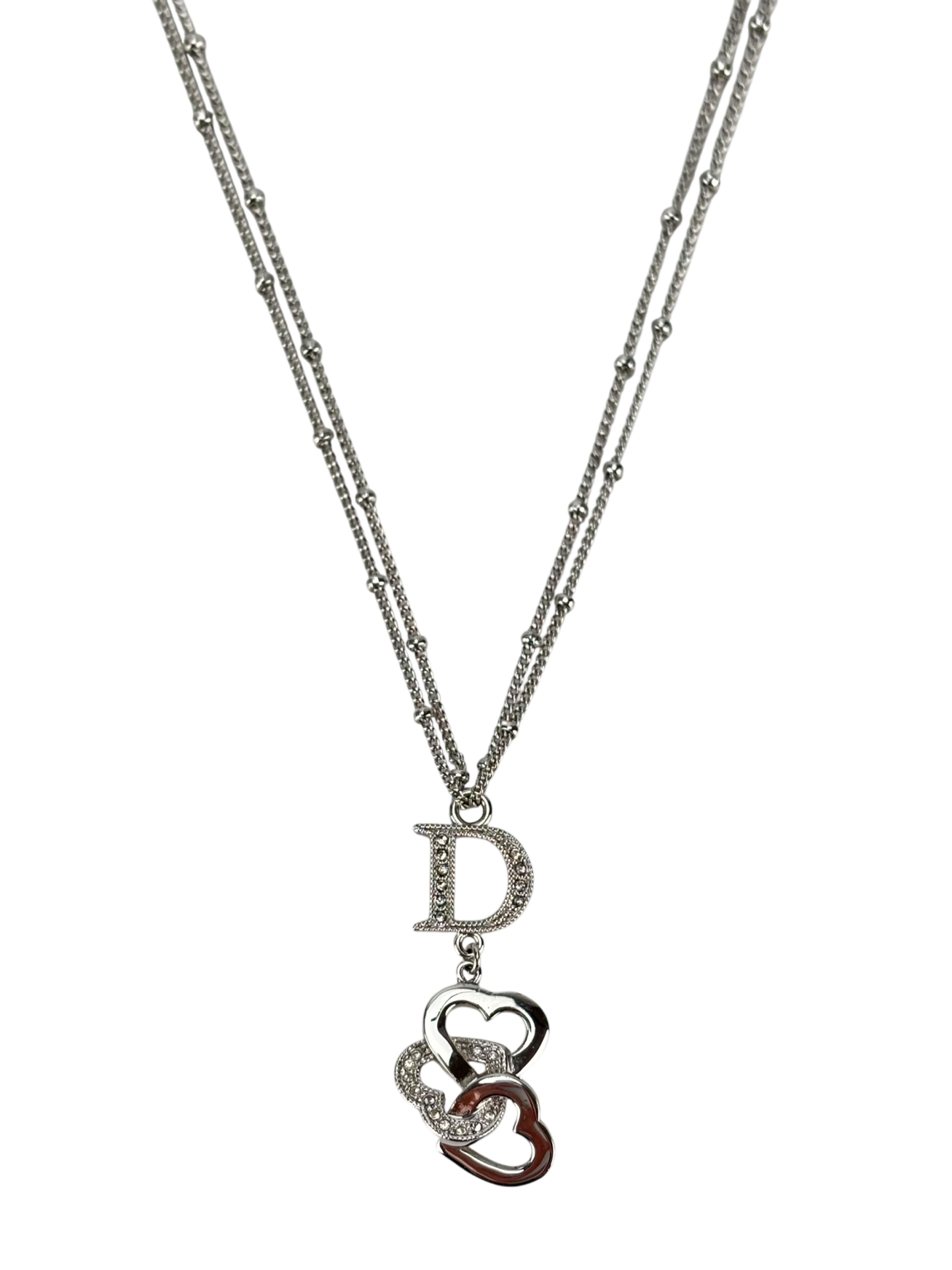 CHRISTIAN DIOR - Sliver Triple Heart Logo Necklace