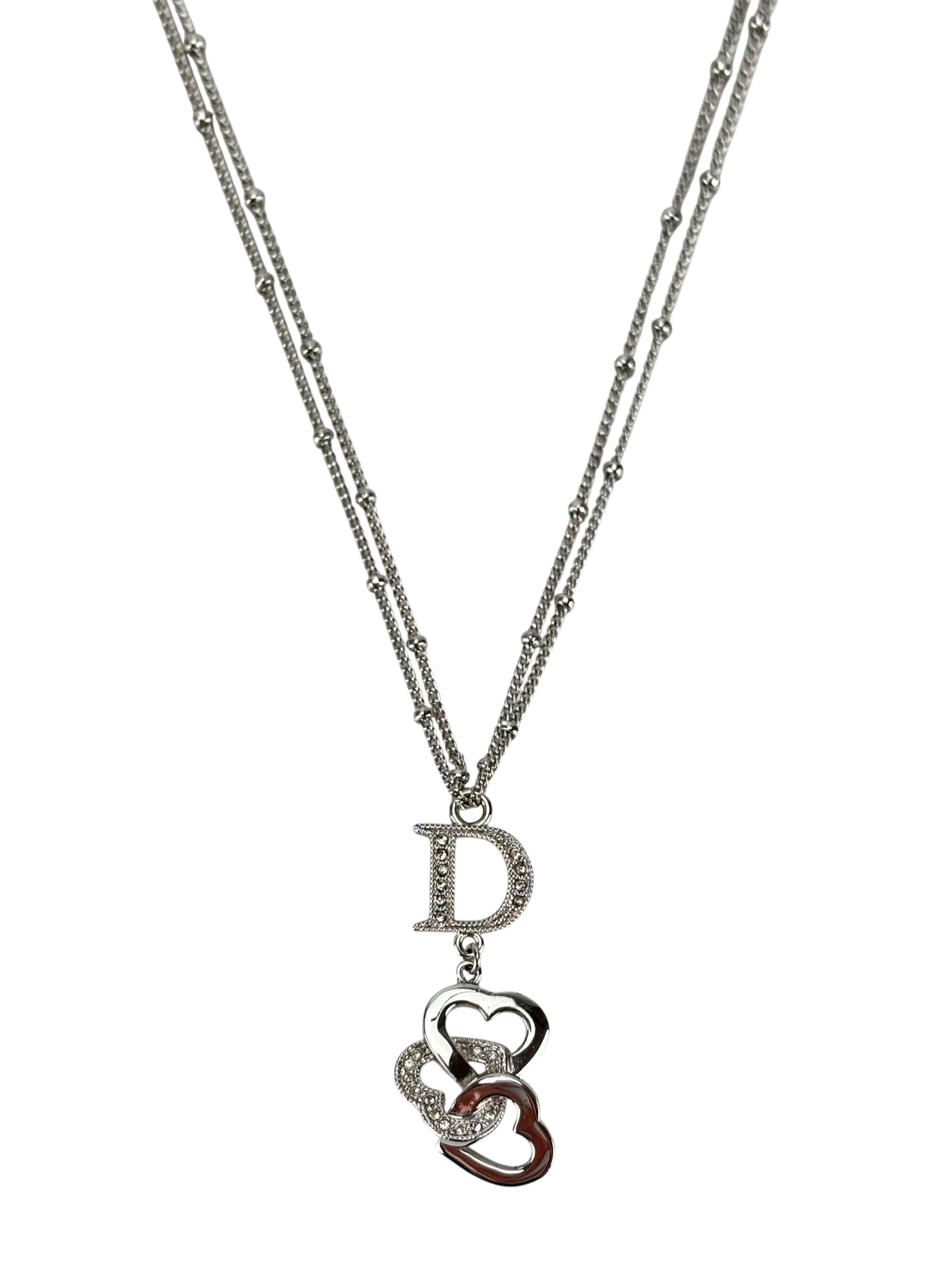 CHRISTIAN DIOR - Sliver Triple Heart Logo Necklace