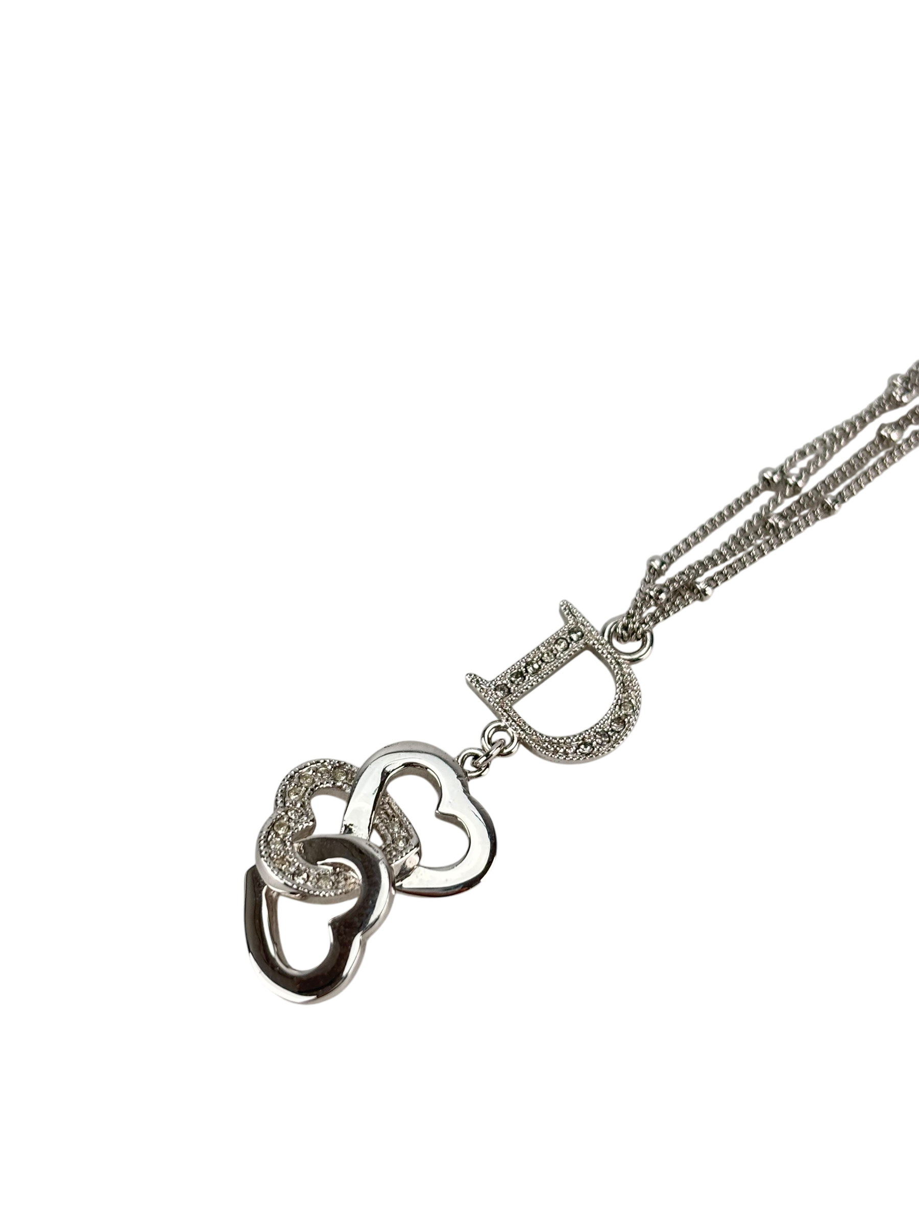 CHRISTIAN DIOR - Sliver Triple Heart Logo Necklace