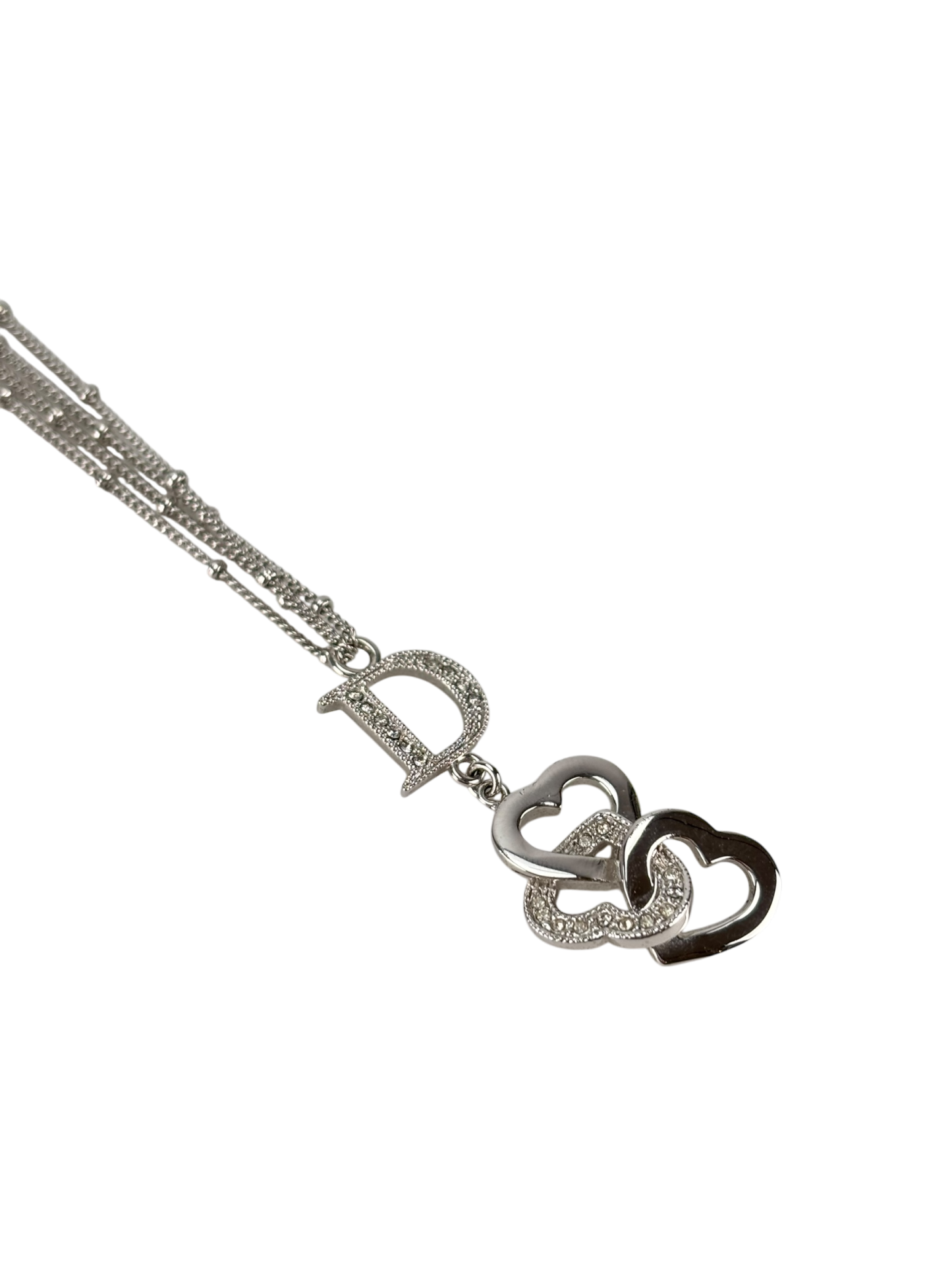 CHRISTIAN DIOR - Sliver Triple Heart Logo Necklace