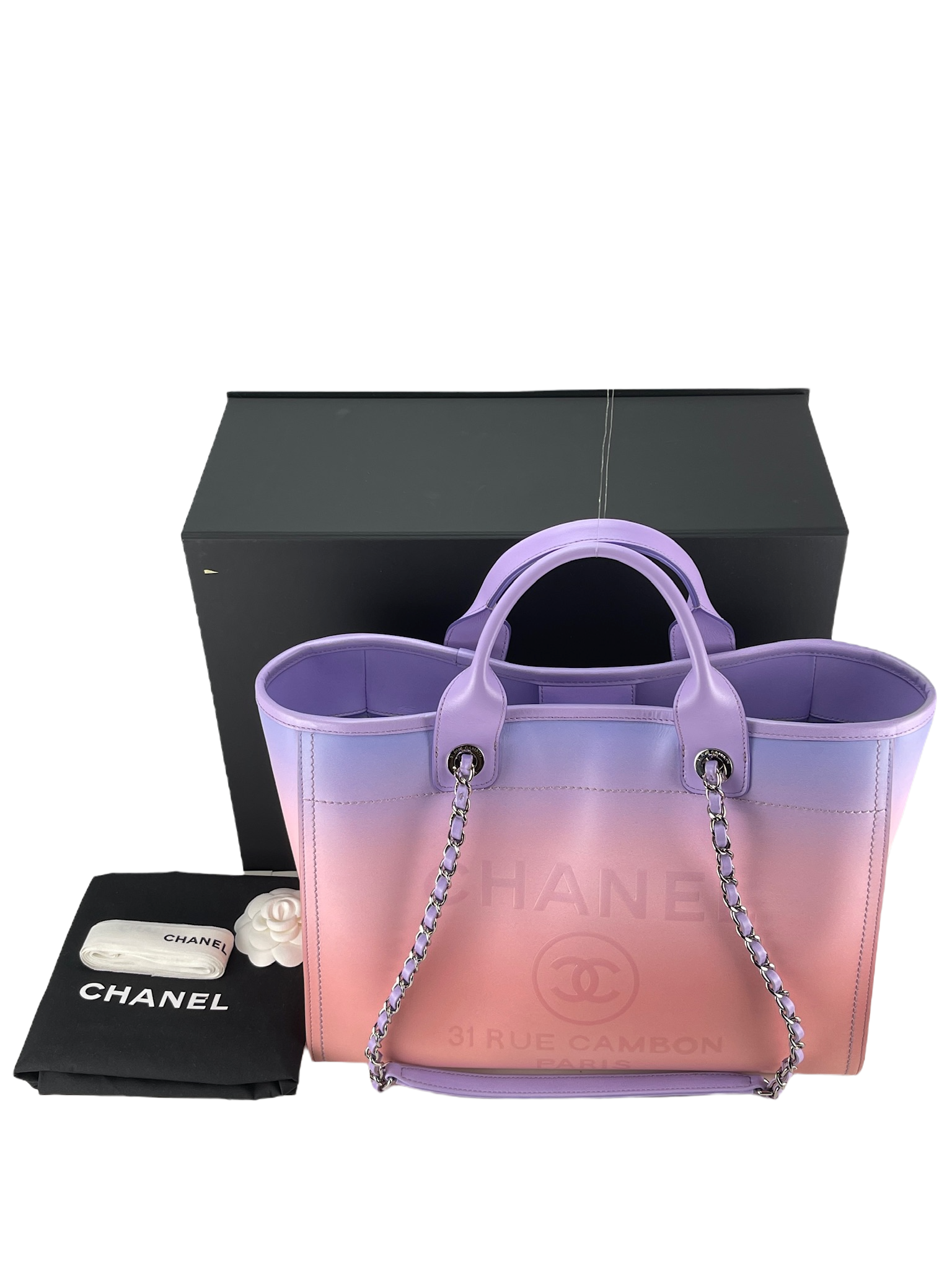 CHANEL - 24C Purple Pink Calfskin Deauville Tote Bag Sliver Hardware