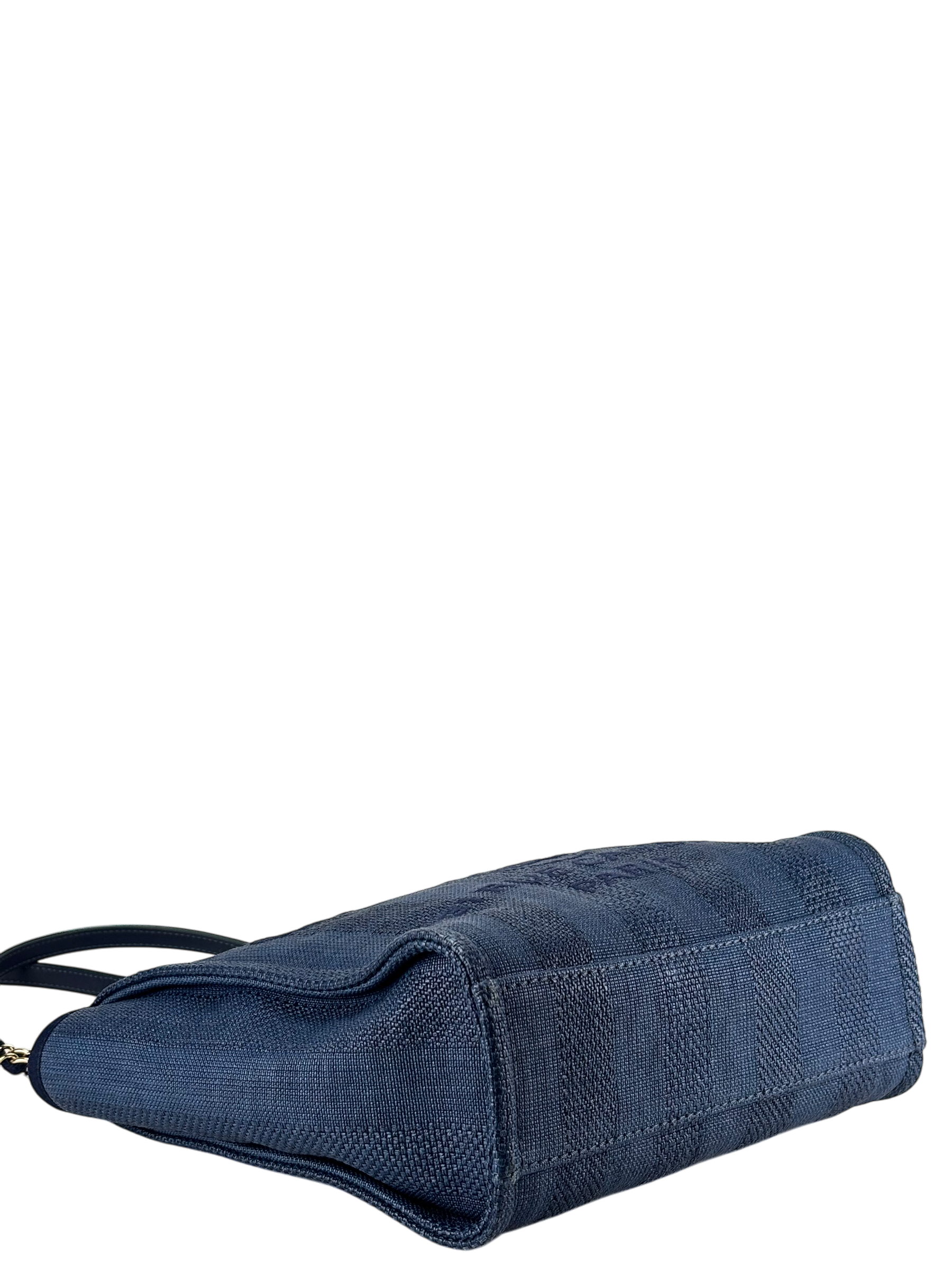 CHANEL - Blue Mixed Fibers Raffia Striped Deauville Navy Tote Bag