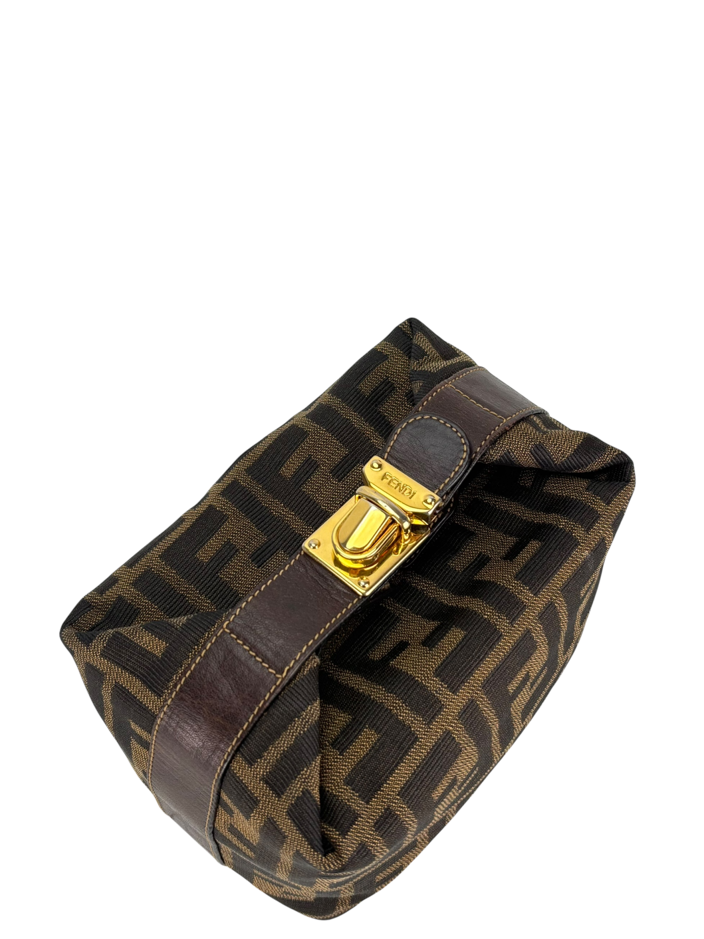 FENDI - Brown Canvas Zucca Vanity Cosmetic Pouch Auth Handbag