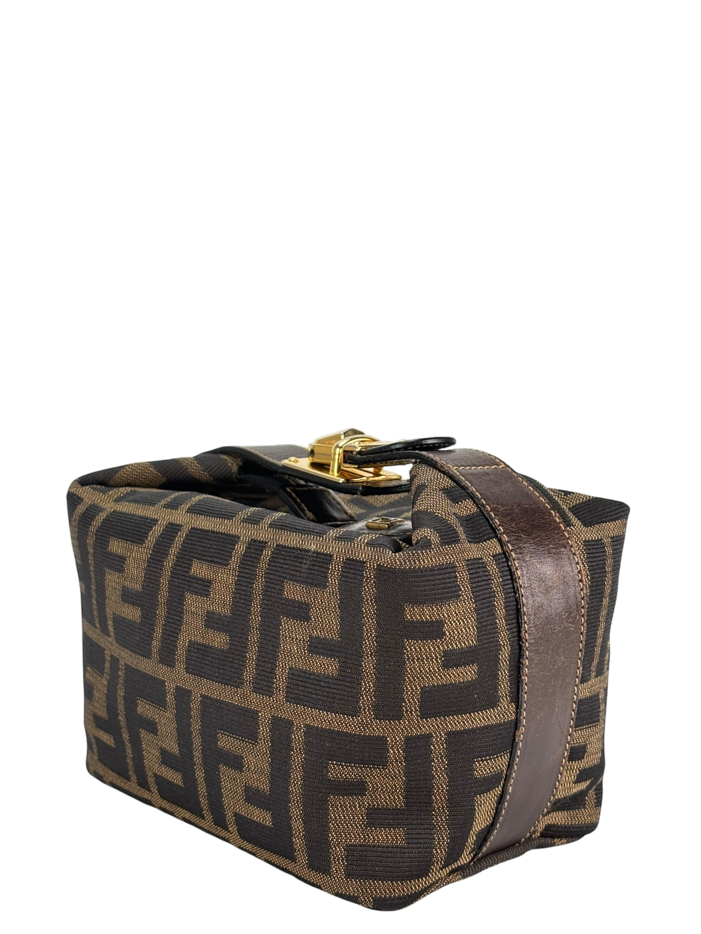 FENDI - Brown Canvas Zucca Vanity Cosmetic Pouch Auth Handbag