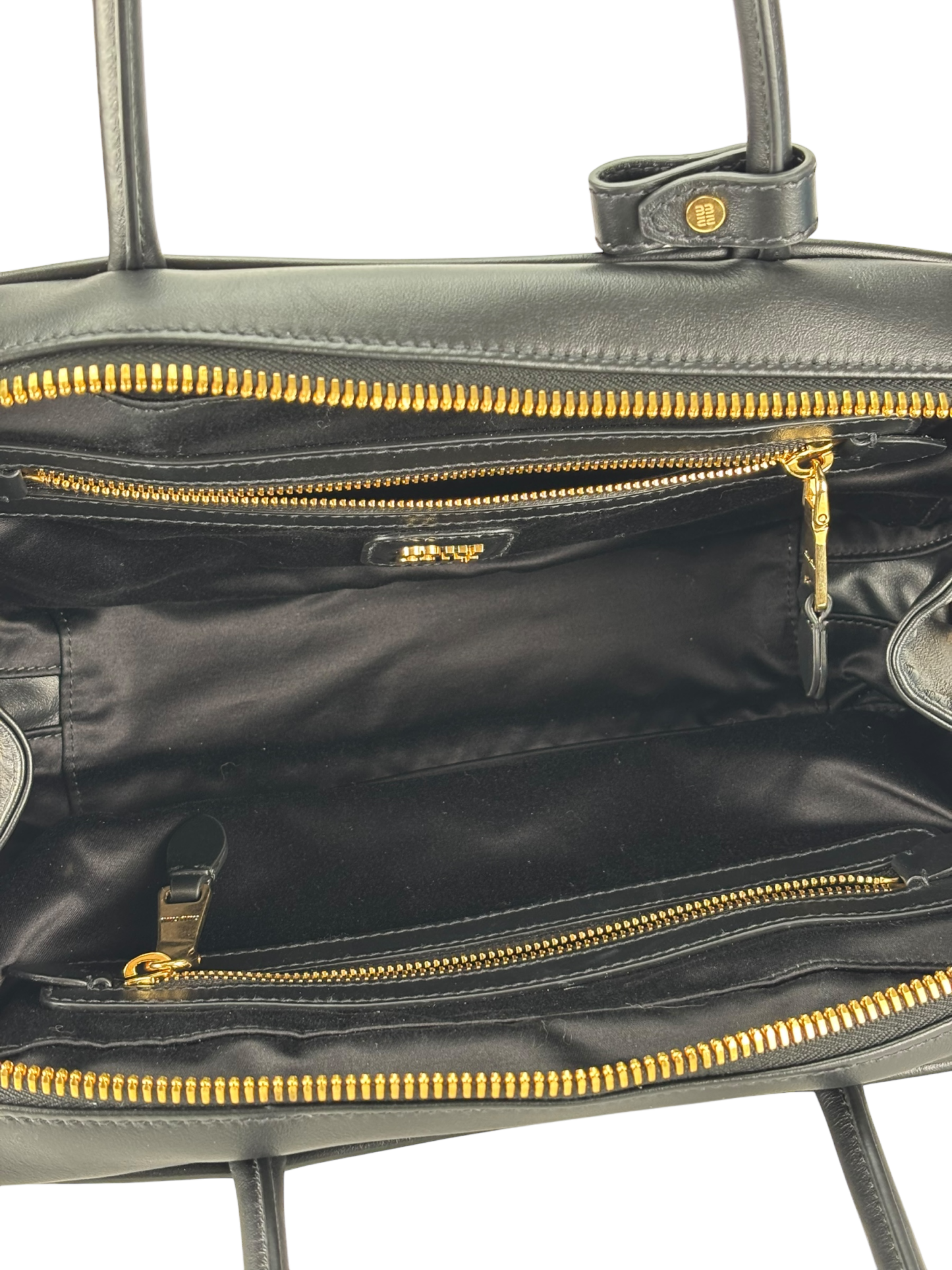 MIUMIU - Calfskin Black Leather Bow Handle Bag