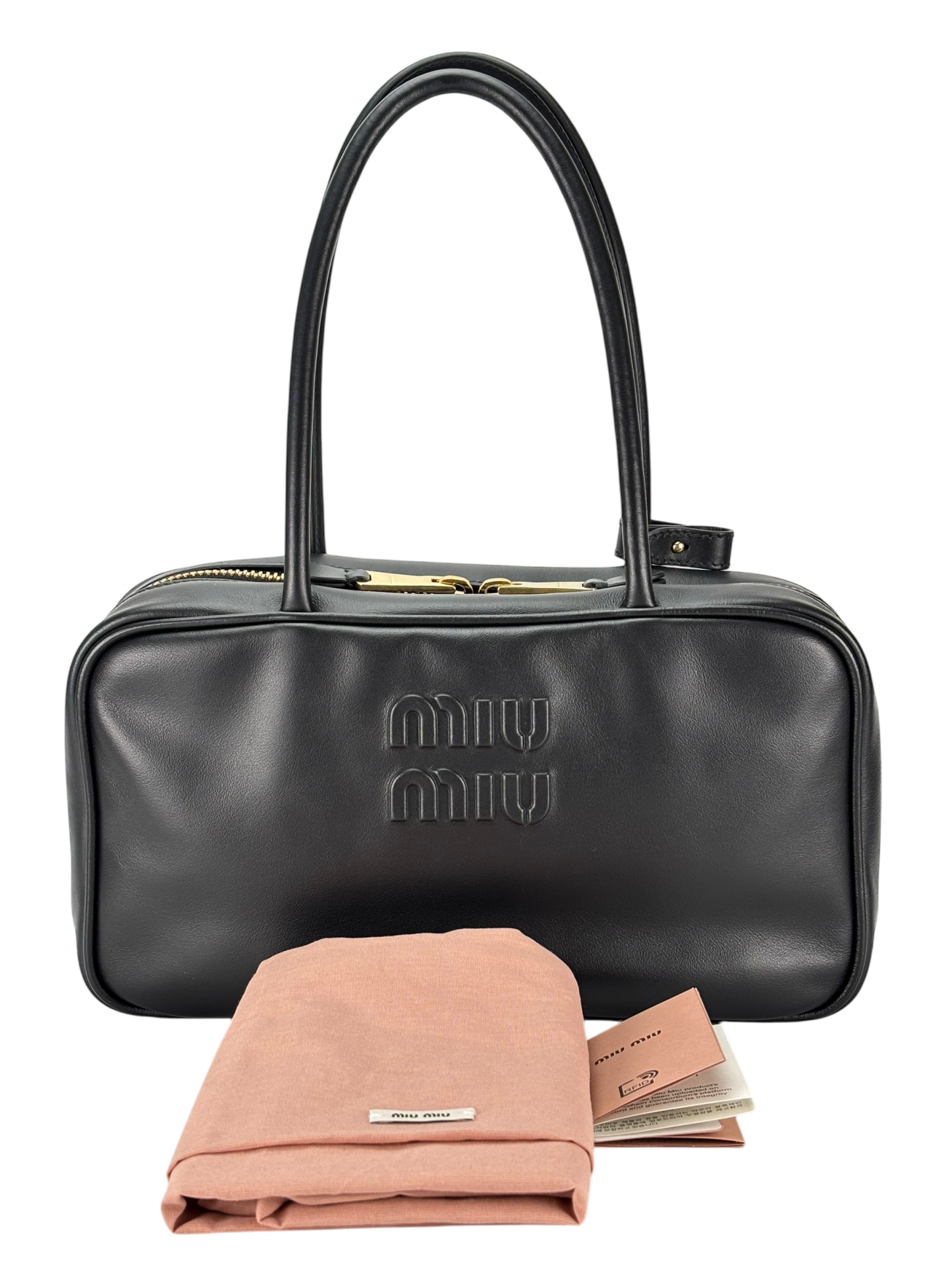 MIUMIU - Calfskin Black Leather Bow Handle Bag