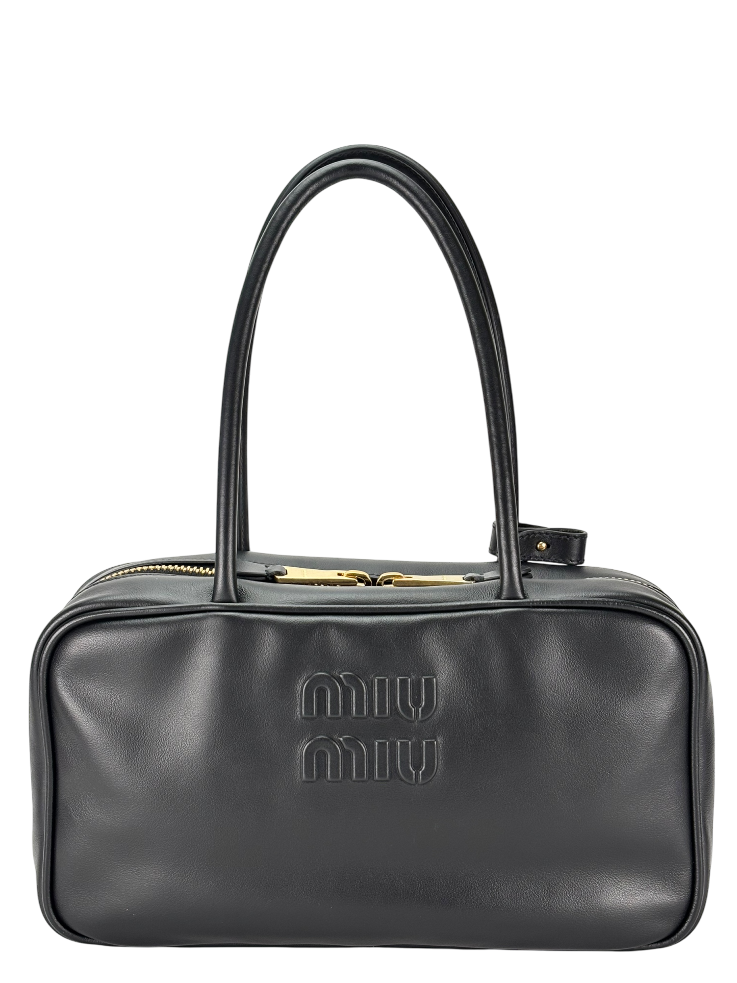 MIUMIU - Calfskin Black Leather Bow Handle Bag