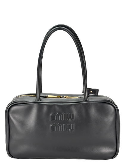 MIUMIU - Calfskin Black Leather Bow Handle Bag