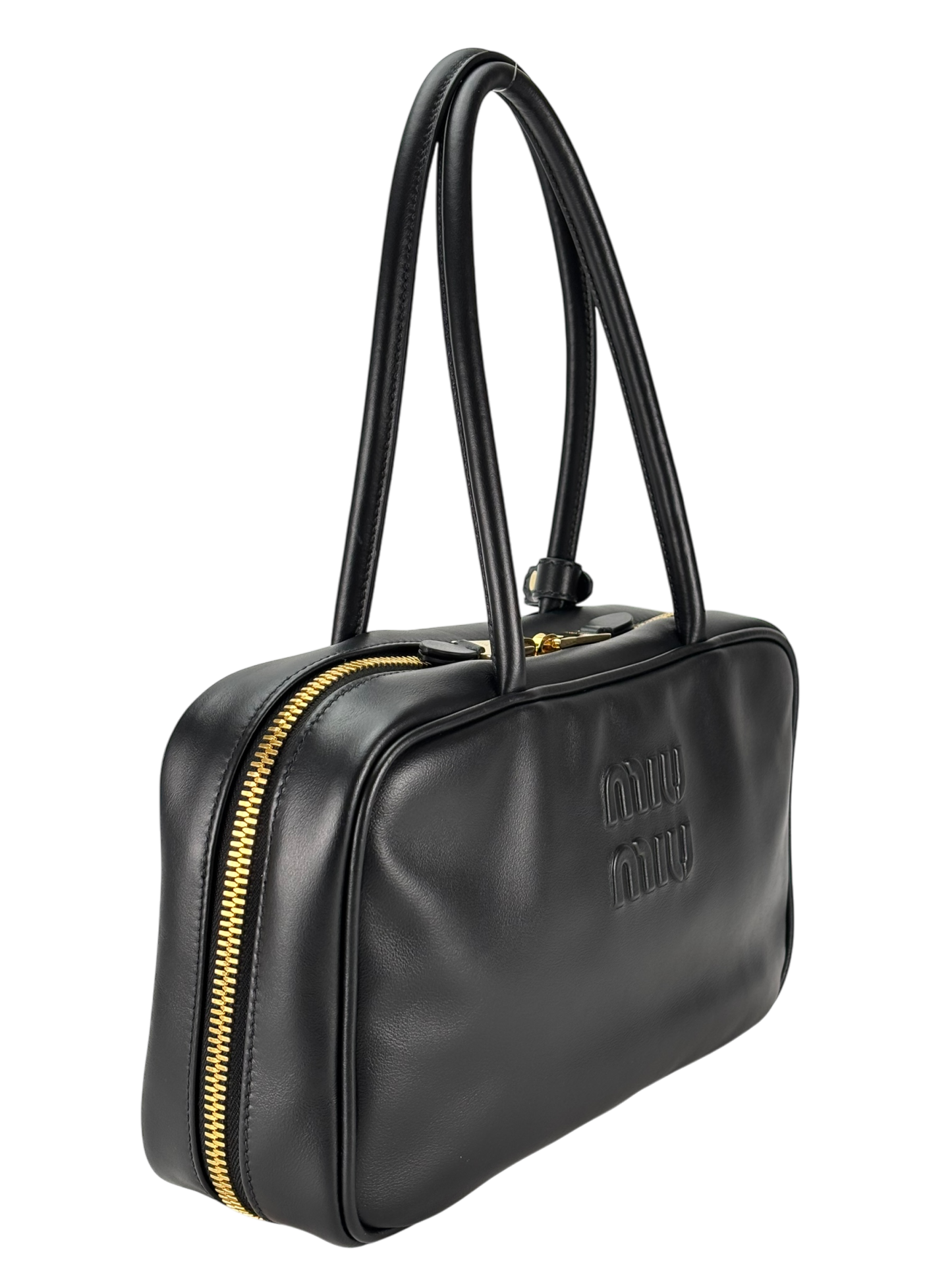 MIUMIU - Calfskin Black Leather Bow Handle Bag