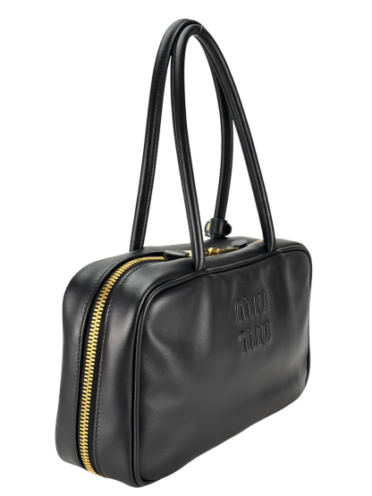 MIUMIU - Calfskin Black Leather Bow Handle Bag