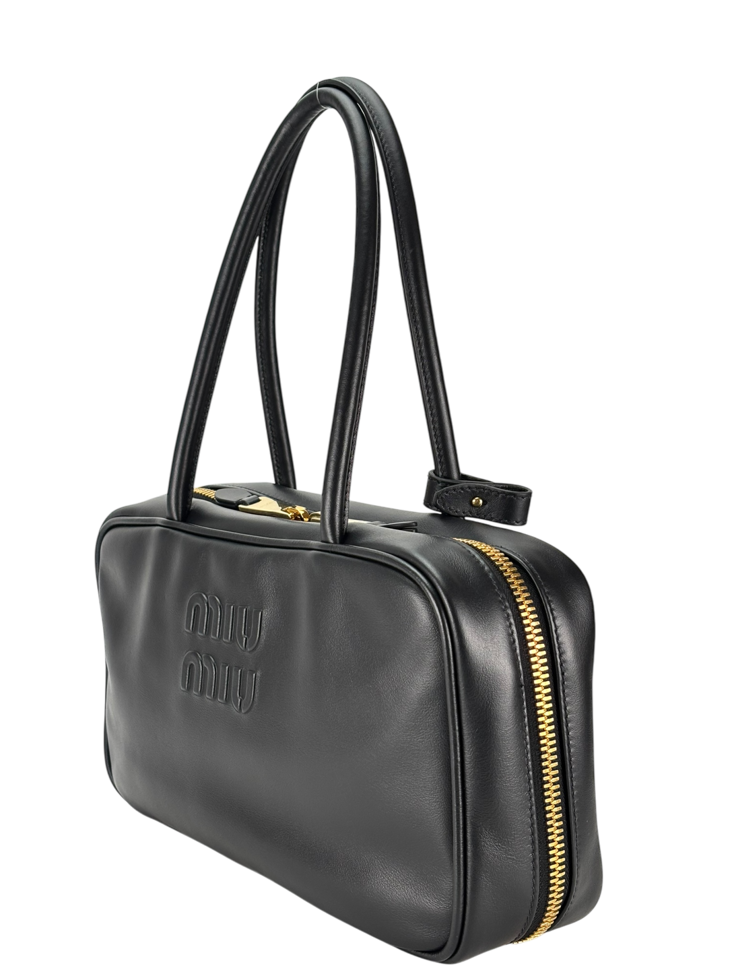 MIUMIU - Calfskin Black Leather Bow Handle Bag