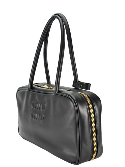 MIUMIU - Calfskin Black Leather Bow Handle Bag