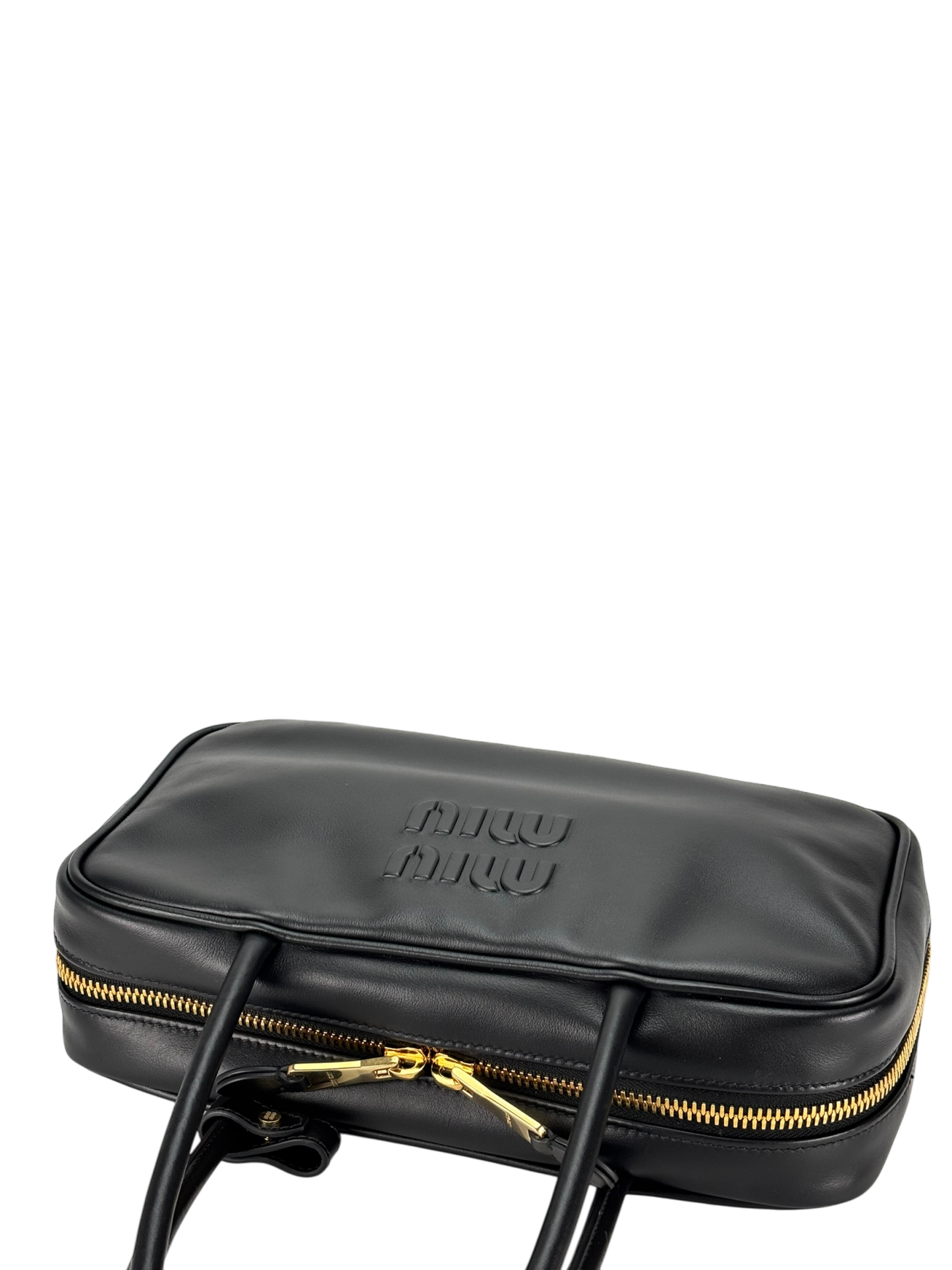 MIUMIU - Calfskin Black Leather Bow Handle Bag