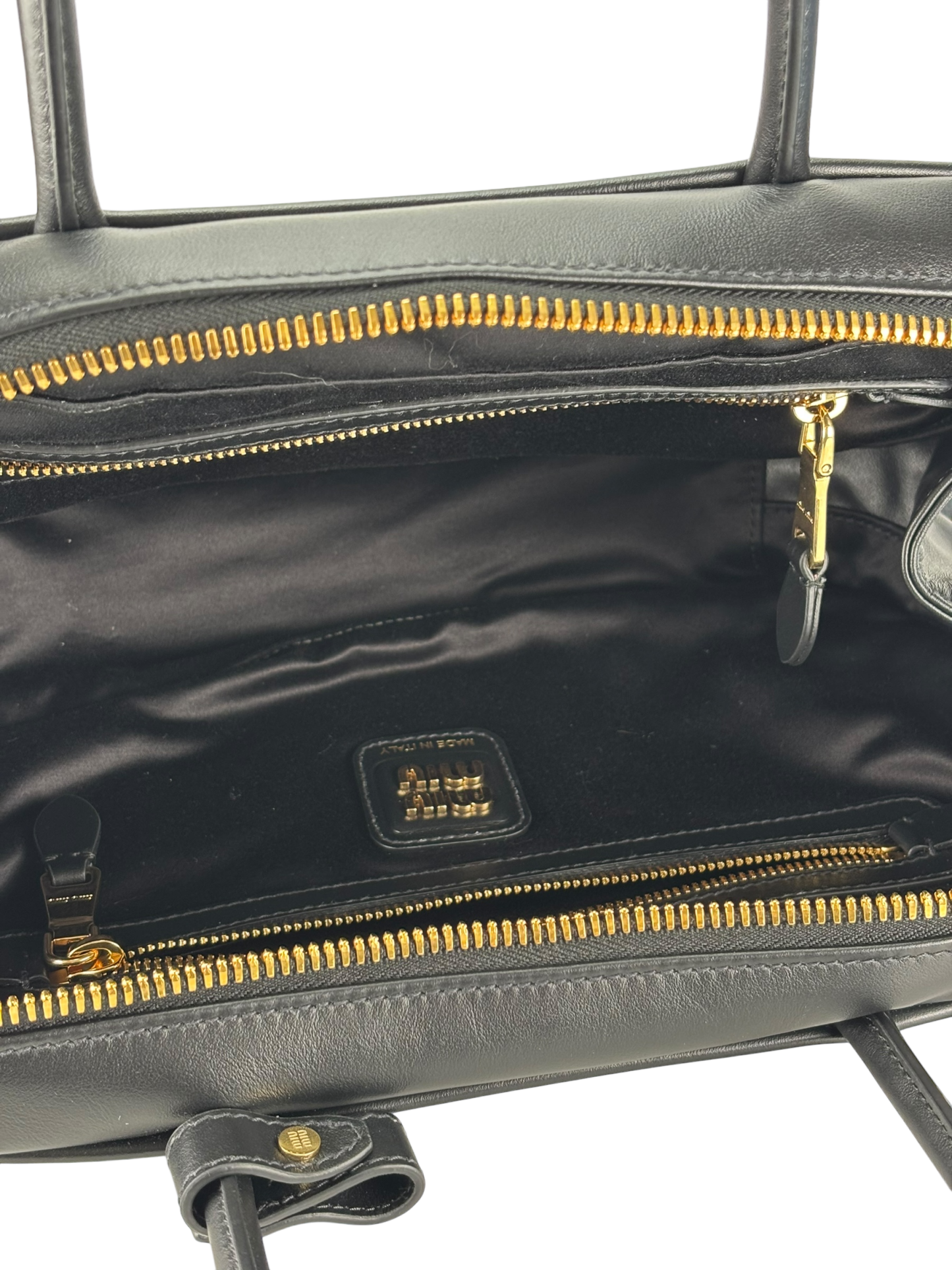 MIUMIU - Calfskin Black Leather Bow Handle Bag