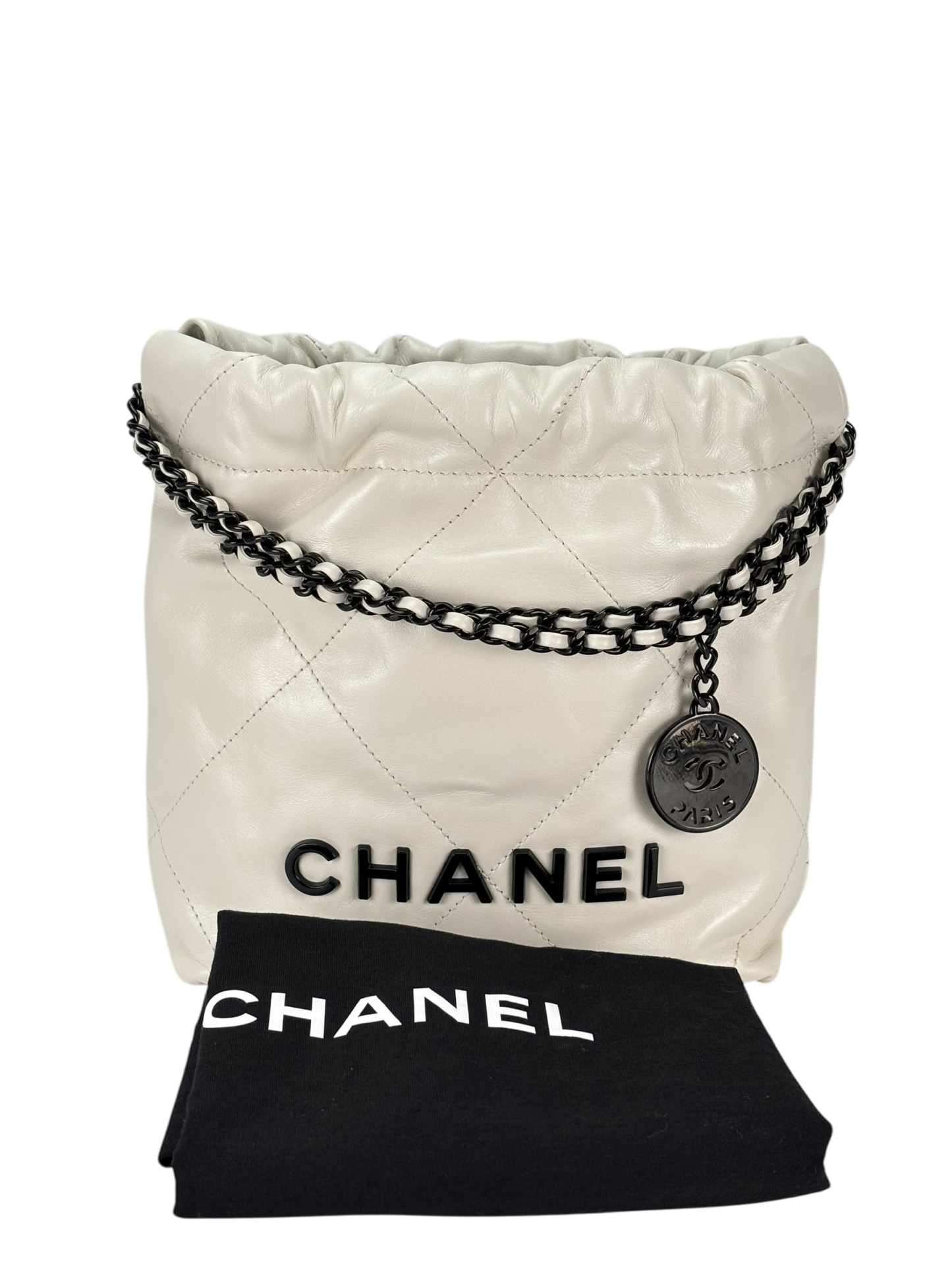 CHANEL - 22 Mini Bag White Pink Calfskin Silver Hardware