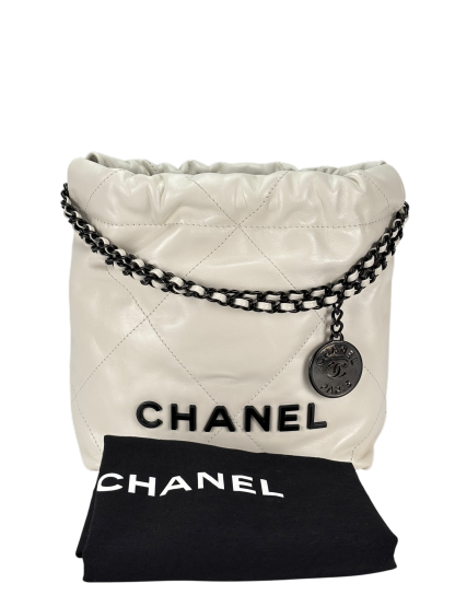 CHANEL - 22 Mini Bag White Pink Calfskin Silver Hardware