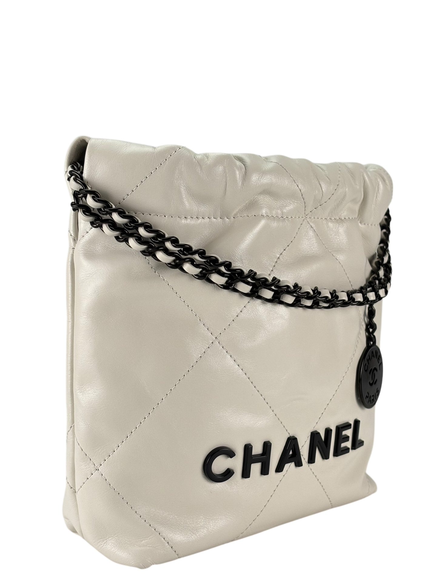 CHANEL - 22 Mini Bag White Pink Calfskin Silver Hardware