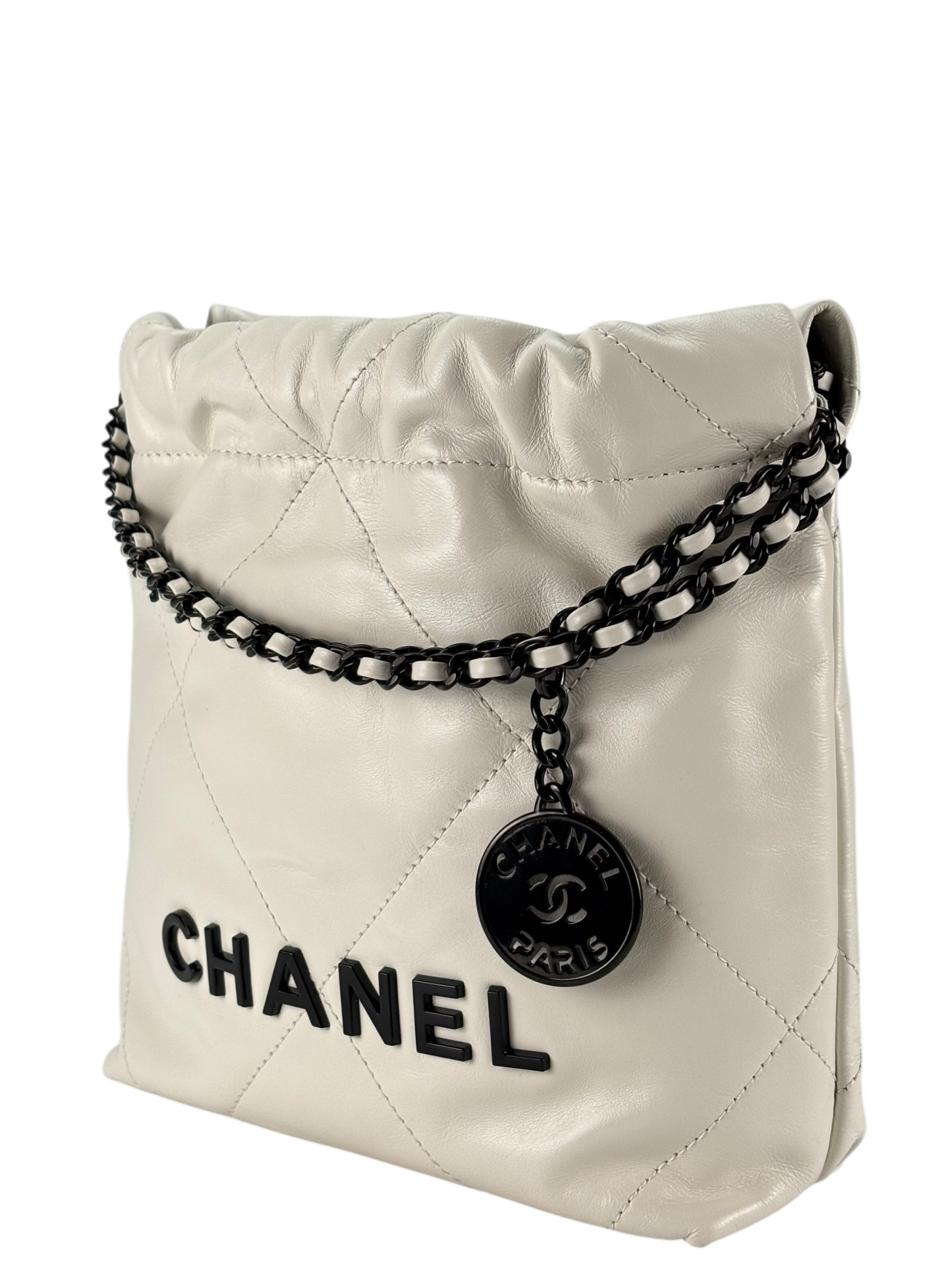 CHANEL - 22 Mini Bag White Pink Calfskin Silver Hardware