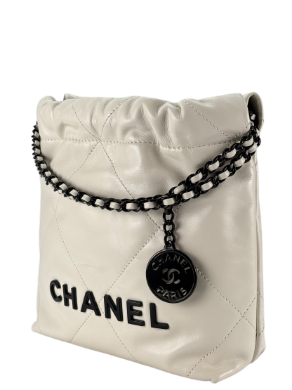 CHANEL - 22 Mini Bag White Pink Calfskin Silver Hardware
