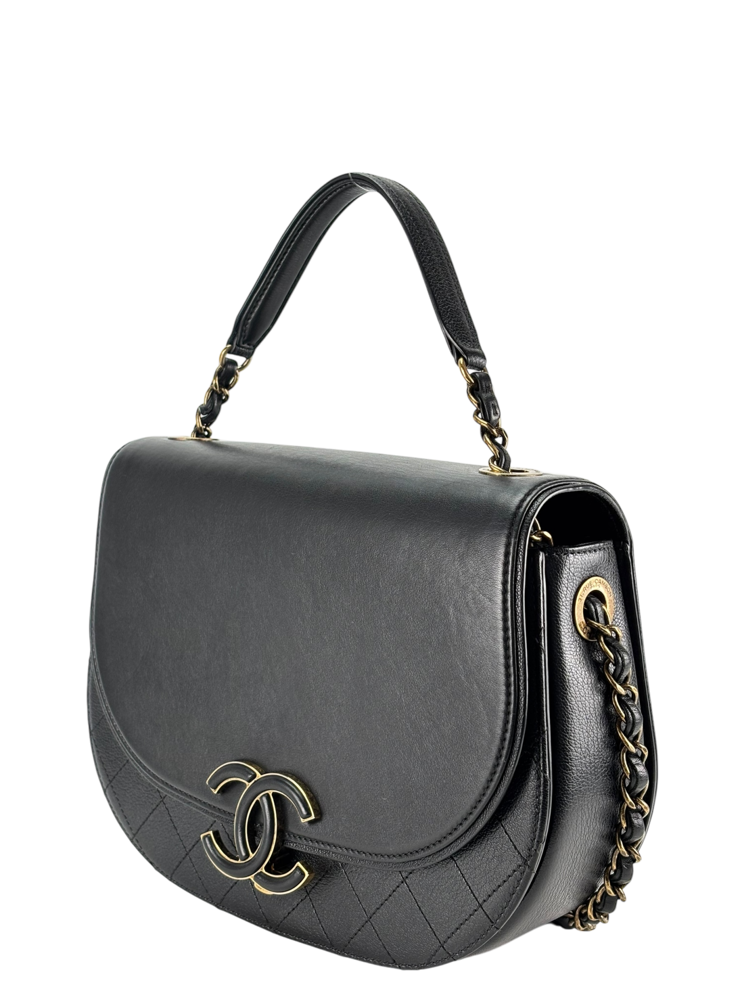 CHANEL - Calfskin Black Quilted Coco Curve Flap Bag