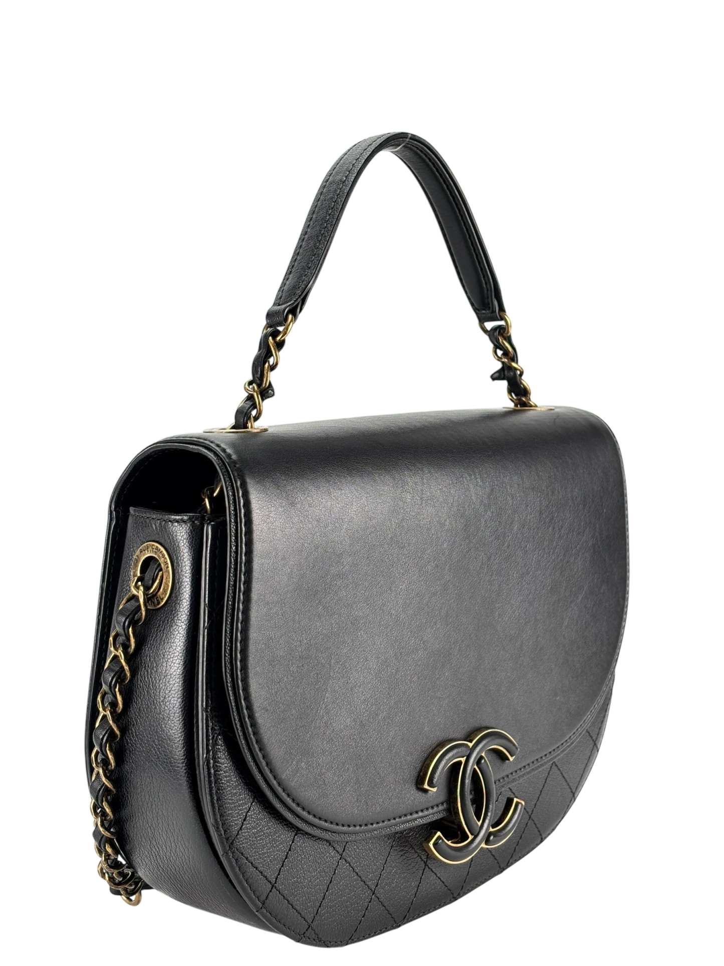 CHANEL - Calfskin Black Quilted Coco Curve Flap Bag