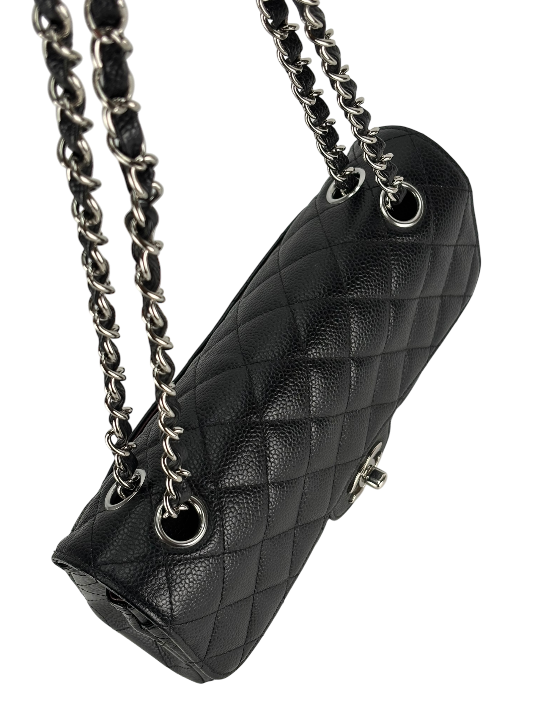 CHANEL - Small Classic Double Flap Bag Black Caviar Sliver Hardware (CF23)