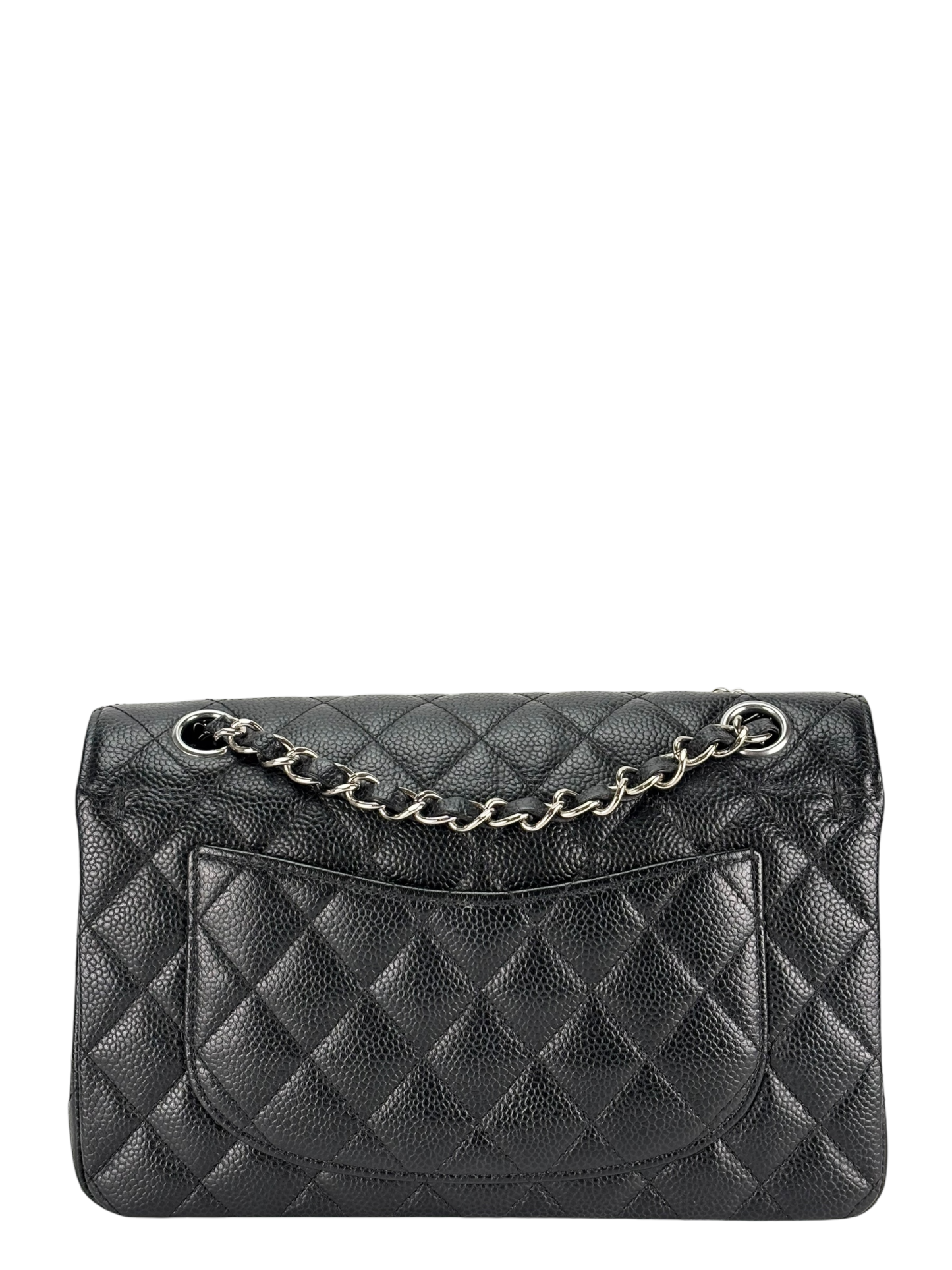CHANEL - Small Classic Double Flap Bag Black Caviar Sliver Hardware (CF23)