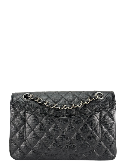 CHANEL - Small Classic Double Flap Bag Black Caviar Sliver Hardware (CF23)