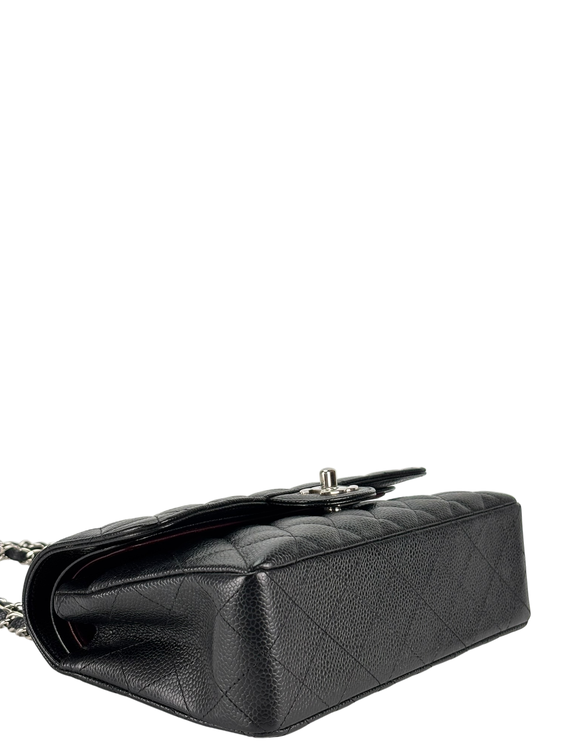 CHANEL - Small Classic Double Flap Bag Black Caviar Sliver Hardware (CF23)
