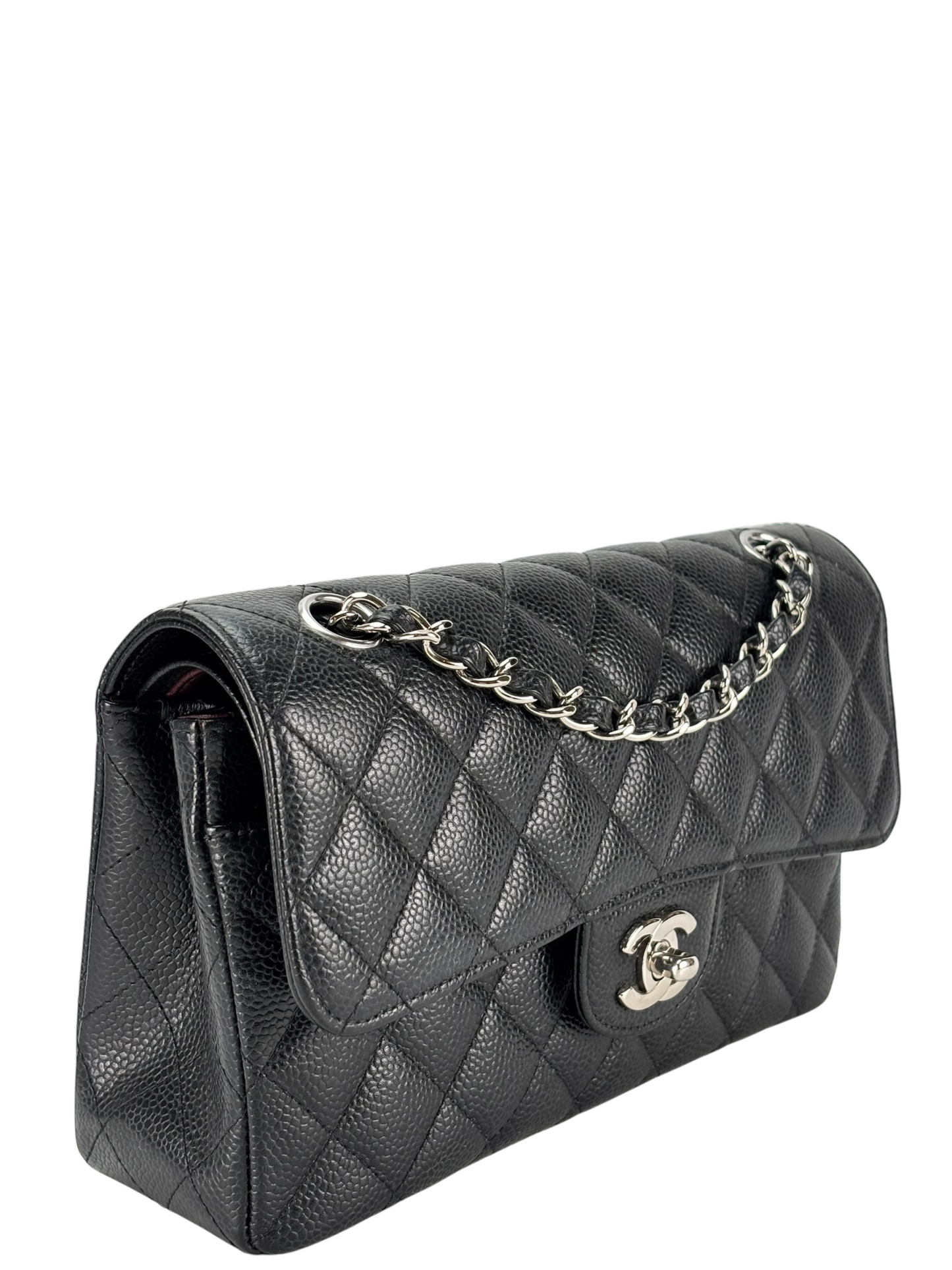 CHANEL - Small Classic Double Flap Bag Black Caviar Sliver Hardware (CF23)