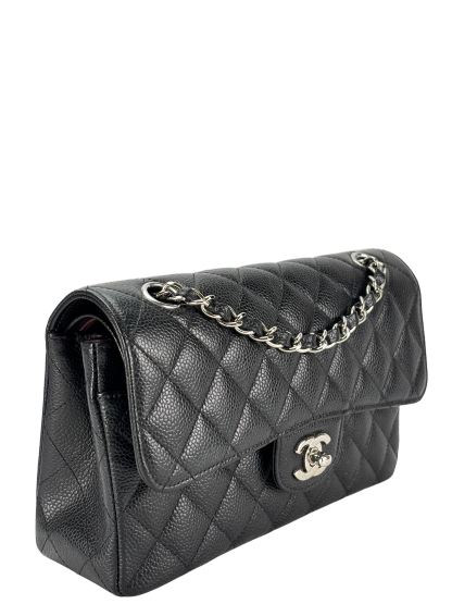 CHANEL - Small Classic Double Flap Bag Black Caviar Sliver Hardware (CF23)
