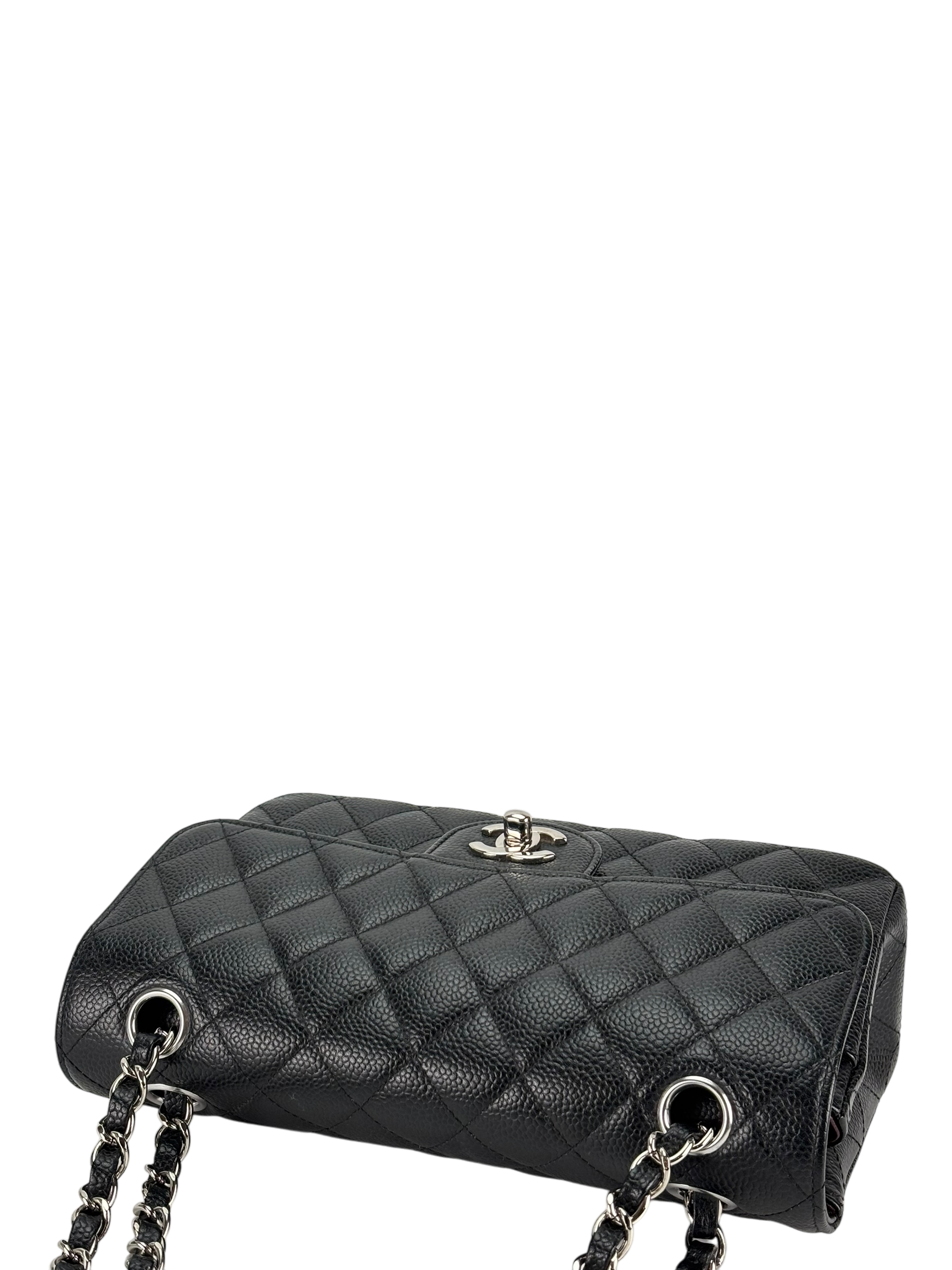 CHANEL - Small Classic Double Flap Bag Black Caviar Sliver Hardware (CF23)