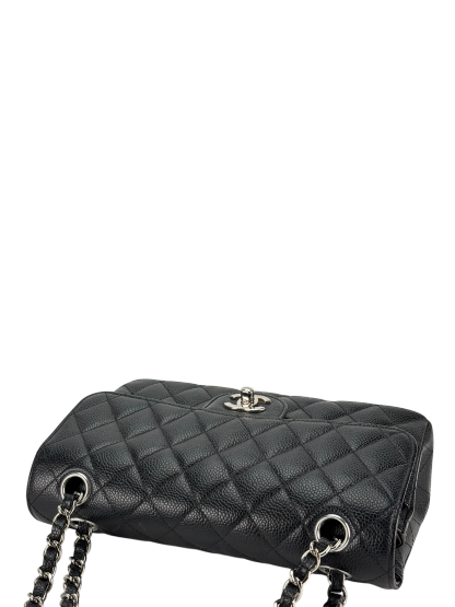 CHANEL - Small Classic Double Flap Bag Black Caviar Sliver Hardware (CF23)