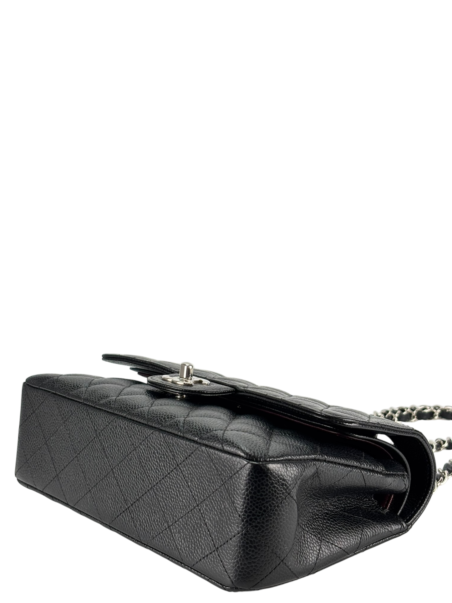 CHANEL - Small Classic Double Flap Bag Black Caviar Sliver Hardware (CF23)