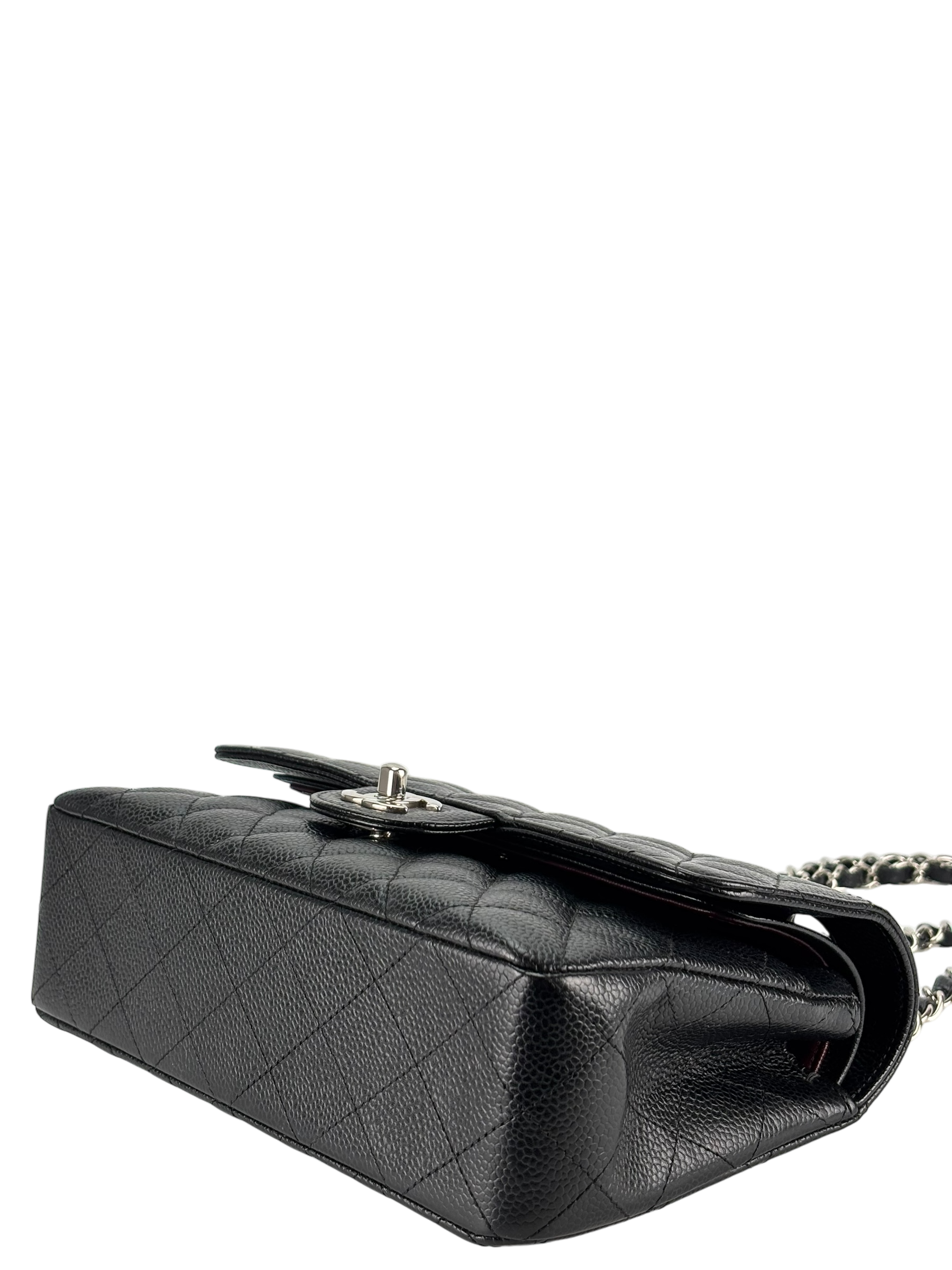 CHANEL - Small Classic Double Flap Bag Black Caviar Sliver Hardware (CF23)