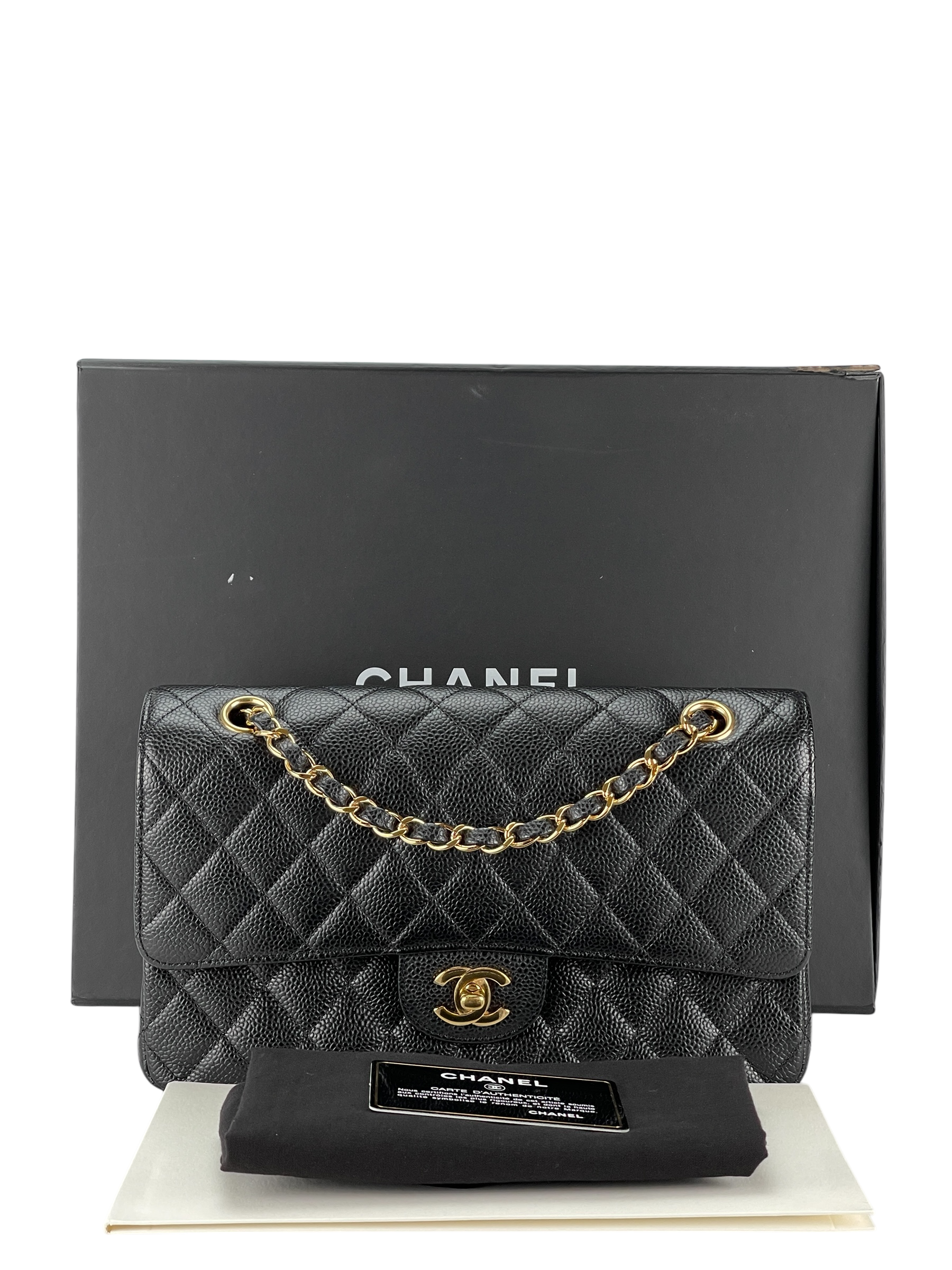 CHANEL - Medium Classic Double Flap Bag Black Caviar Gold Hardware (CF25) 