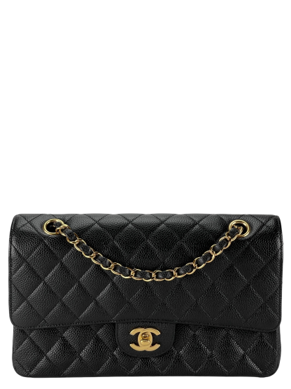CHANEL - Medium Classic Double Flap Bag Black Caviar Gold Hardware (CF25) 